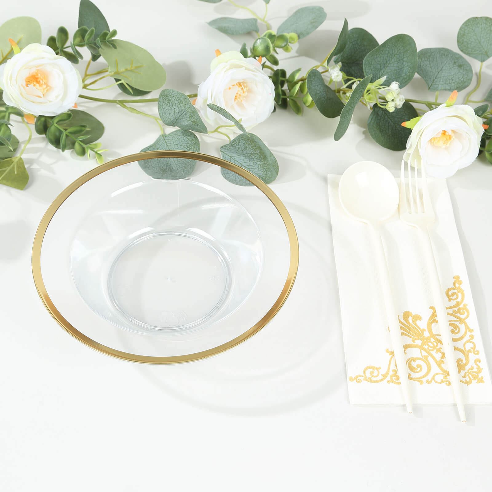 Hot Deal! 20-Pack Disposable 12oz Clear Plastic Dessert & Salad Bowls with Gold Rim