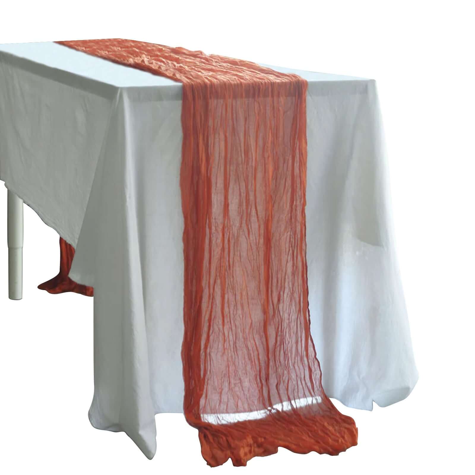 10ft Rustic Boho Terracotta (Rust) Gauze Cheesecloth Table Runner