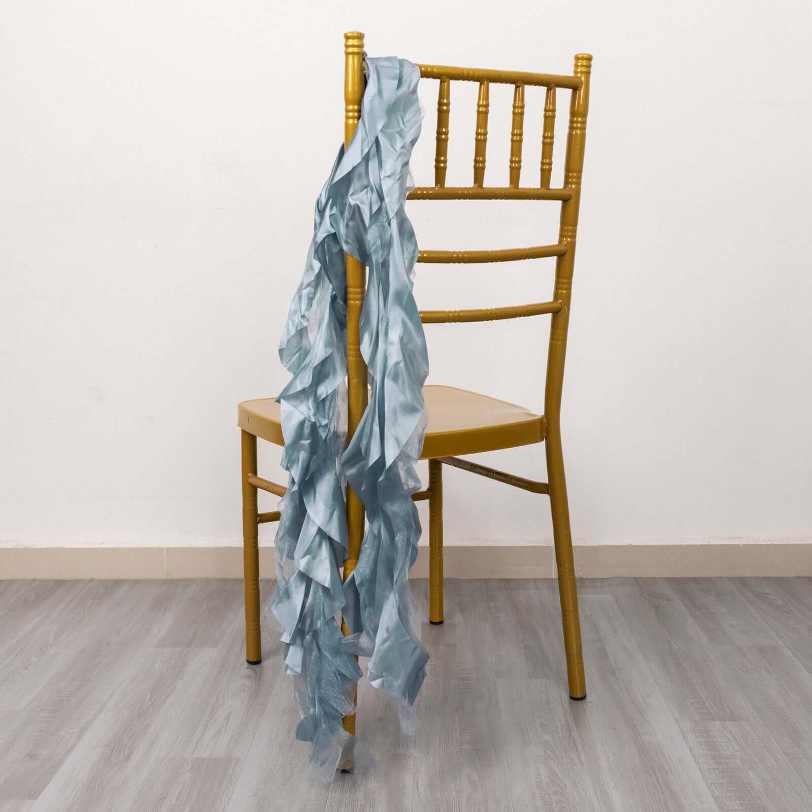 5-Pack Dusty Blue Chiffon Satin Chair Sashes - Easy Install, Curly Willow Style