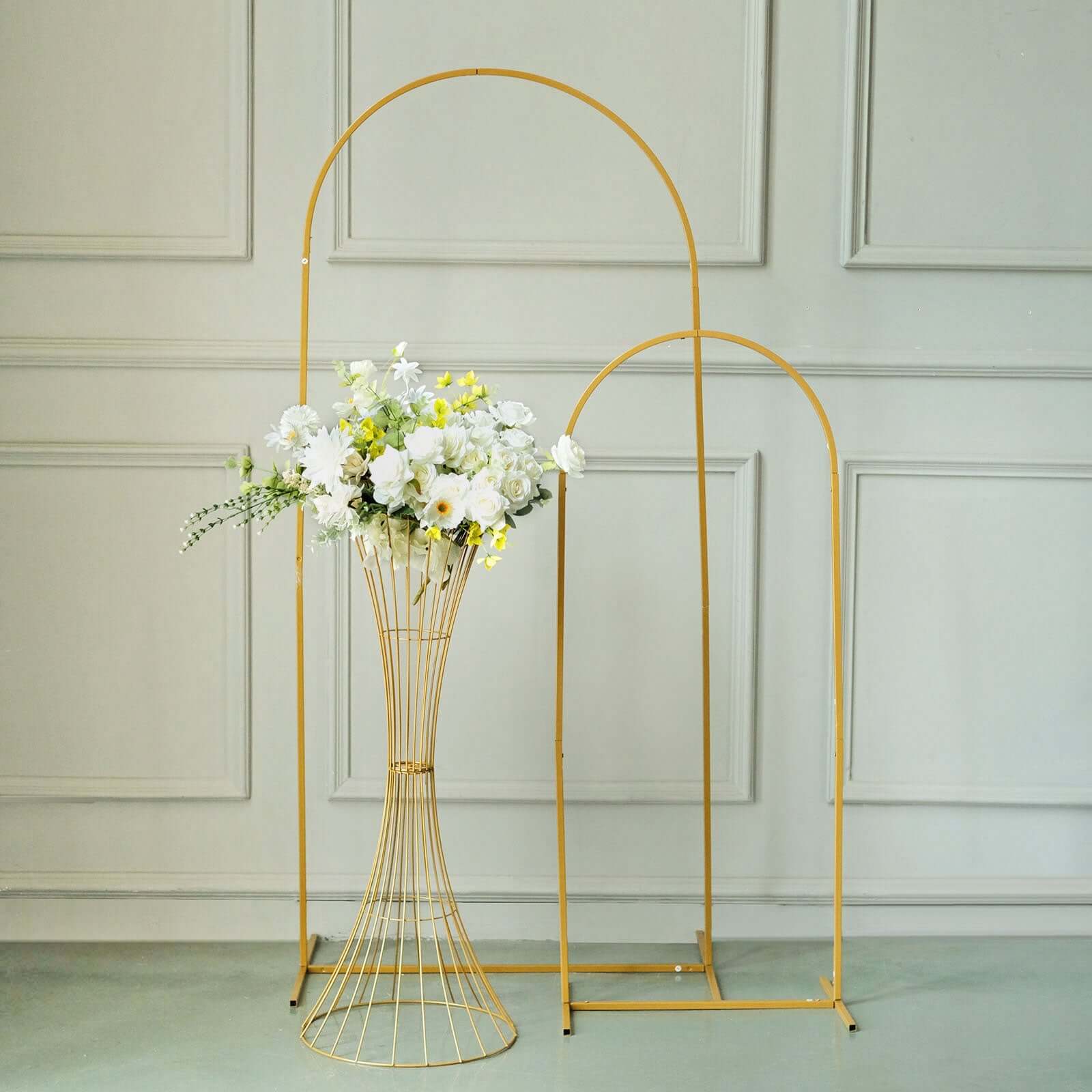 36-Inch Tall Gold Metal Hourglass Flower Stand - Ideal for Centerpieces