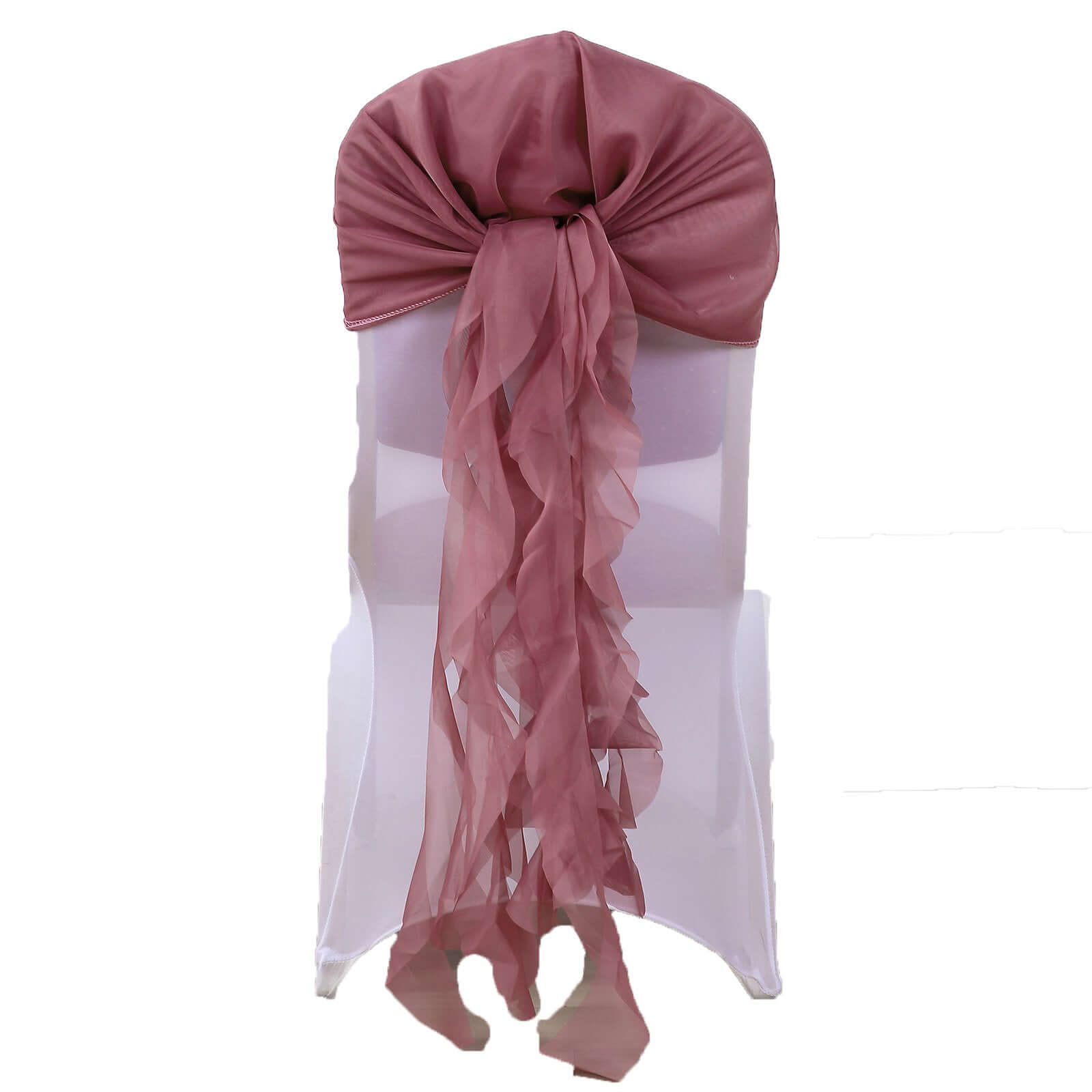 Stylish Mauve Cinnamon Rose Chiffon Chair Sashes Set with Willow Ruffles Design