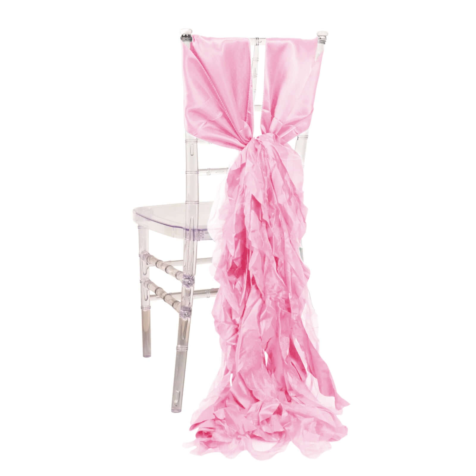5-Piece Pink Chiffon Satin Curly Willow Chair Sashes - Effortless Installation