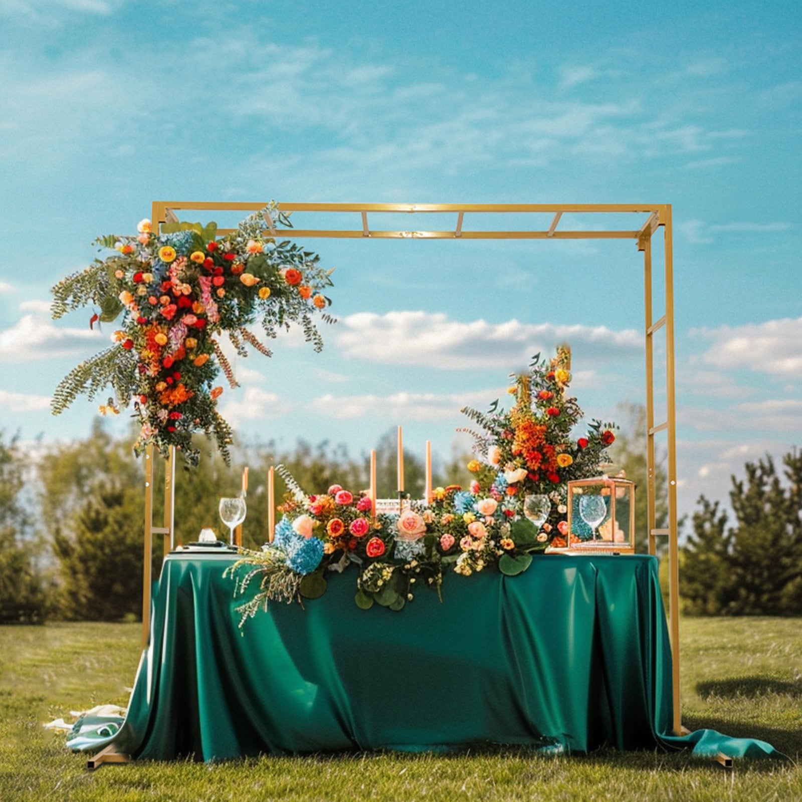 Exclusive 6ft x 6ft Gold Freestanding Square Arbor Backdrop Stand for Table - Ideal for Decor