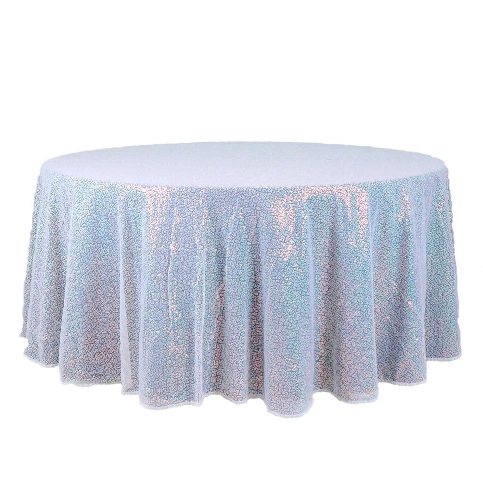 Hot! Iridescent Blue Seamless 132' Round Sequin Tablecloth