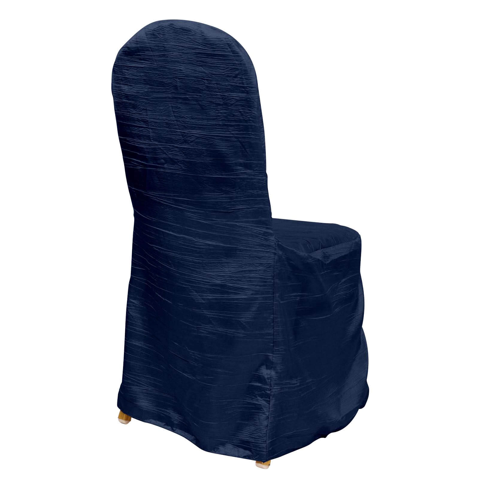 Navy Blue Reusable Crinkle Crushed Taffeta Slipcover for Banquet Chairs - Great Value!
