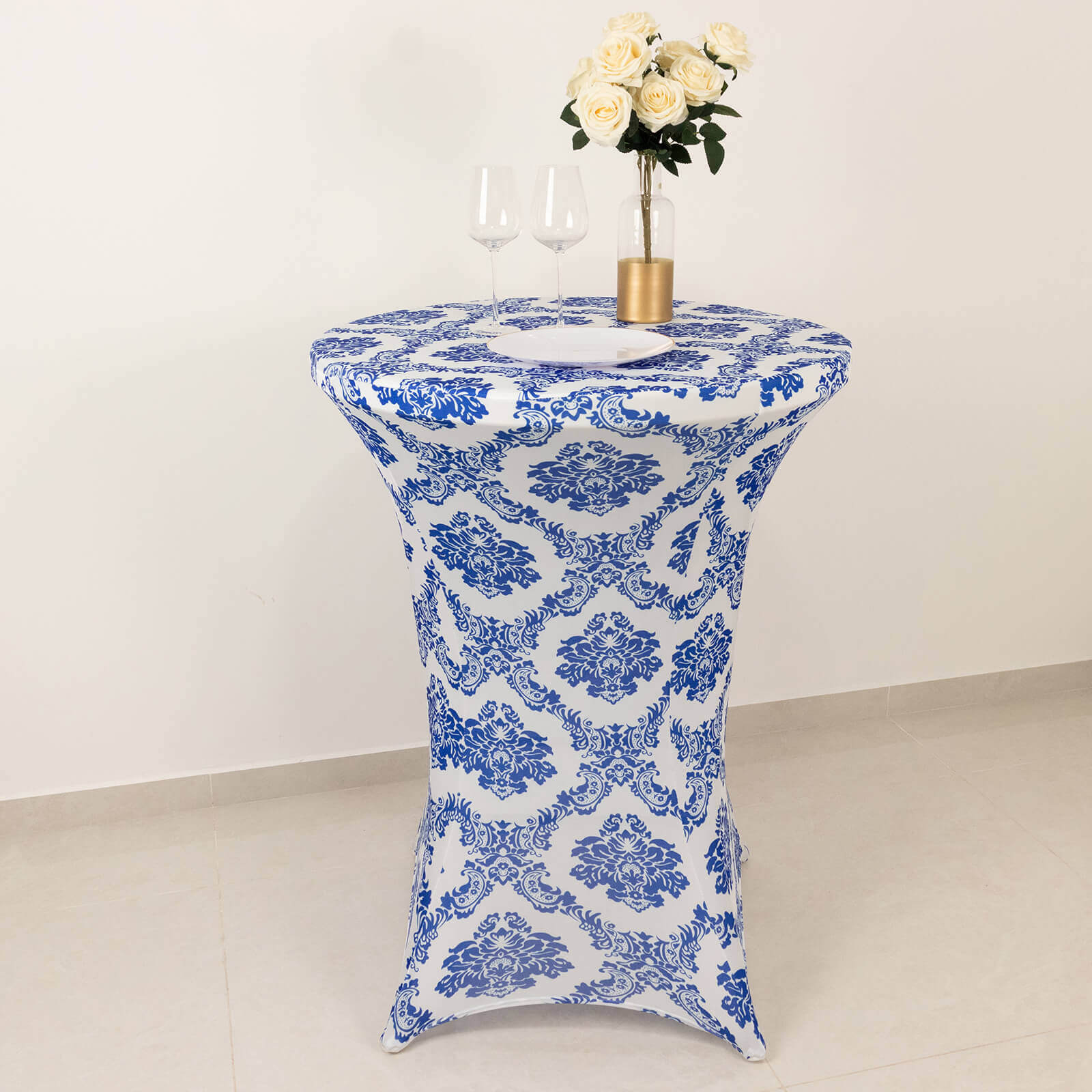 Royal Blue Spandex Stretch Fitted Cocktail Table Cover for 24'-32' Dia. Tables - Easy Maintenance