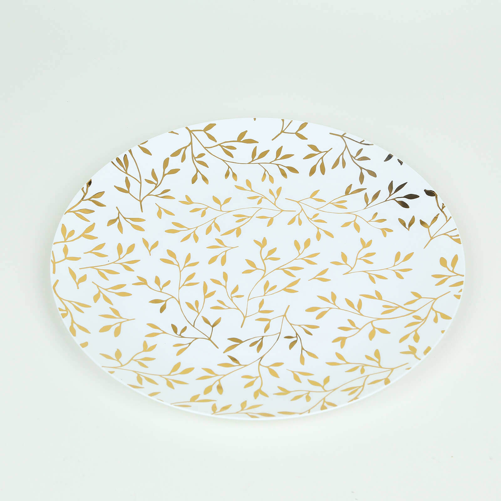 10-Pack Heavy Duty Disposable White Plastic Dinner Plates with Gold Leaf Design - Ideal for Stylish Events