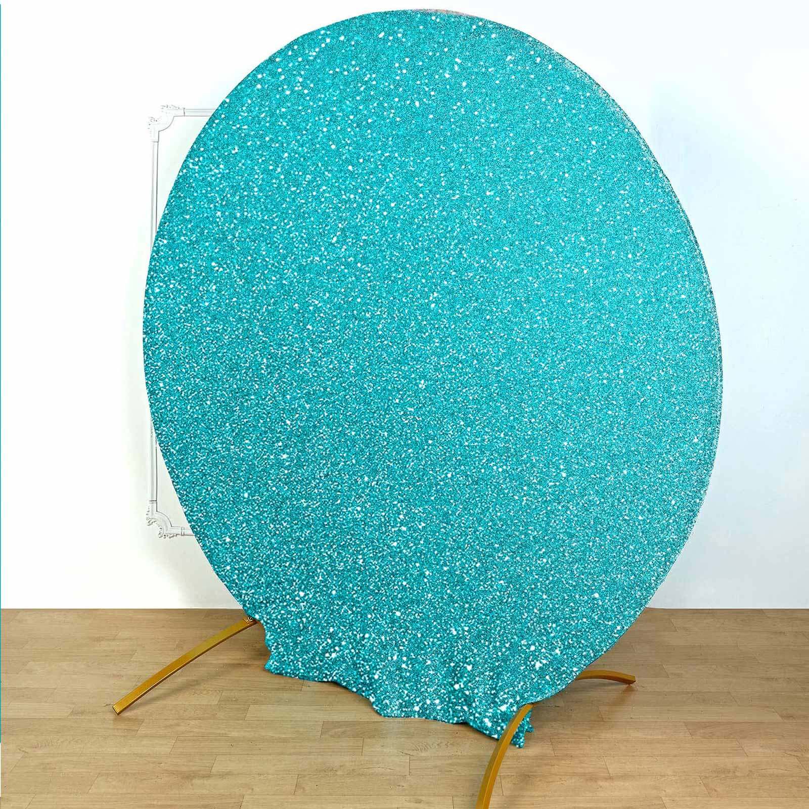 Hot Sale! 7.5ft Turquoise Metallic Shimmer Tinsel Spandex Double-Sided Wedding Arch Backdrop Cover