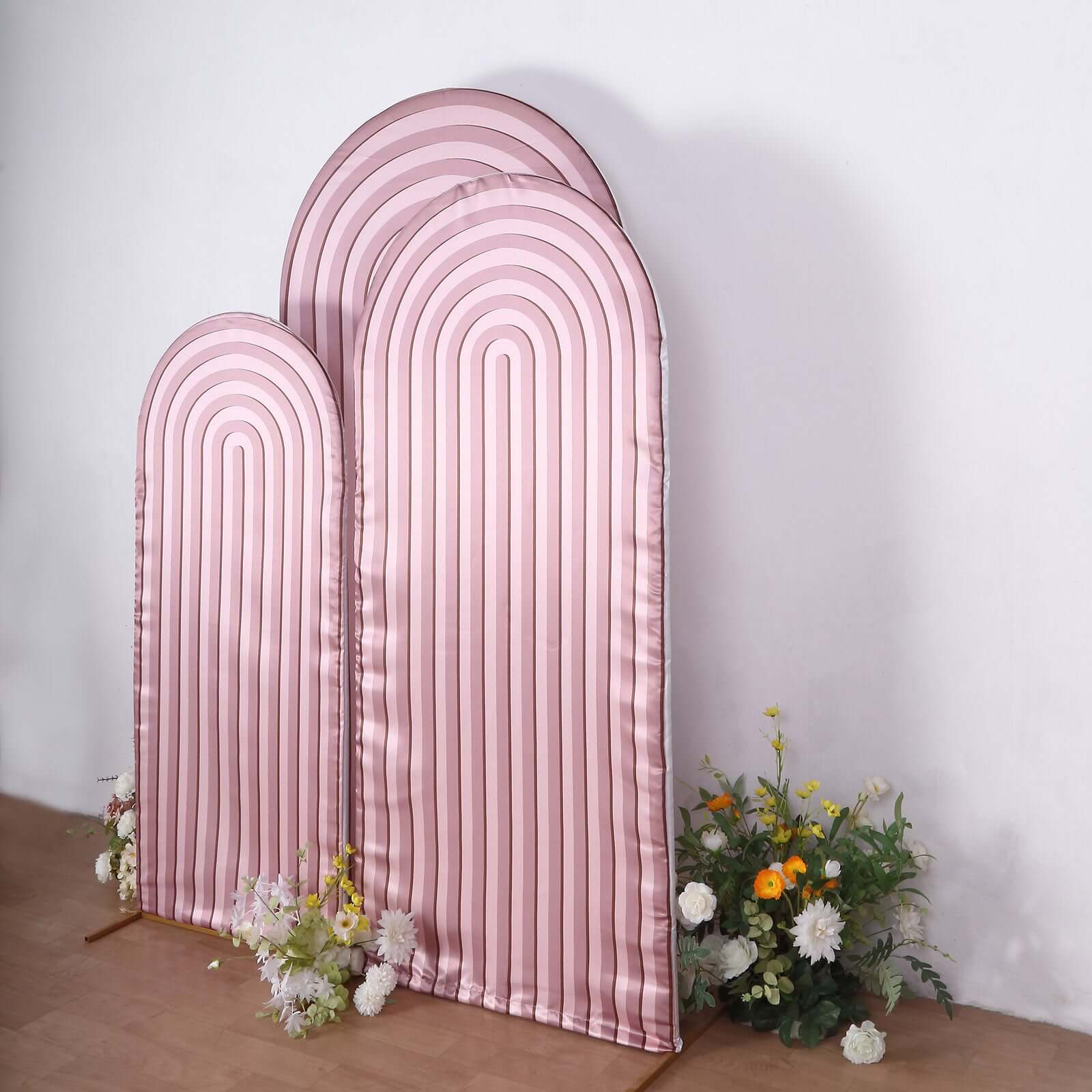 Hot! Set of 3 Dusty Rose Ripple Satin Wedding Arch Covers - 5ft, 6ft, 7ft