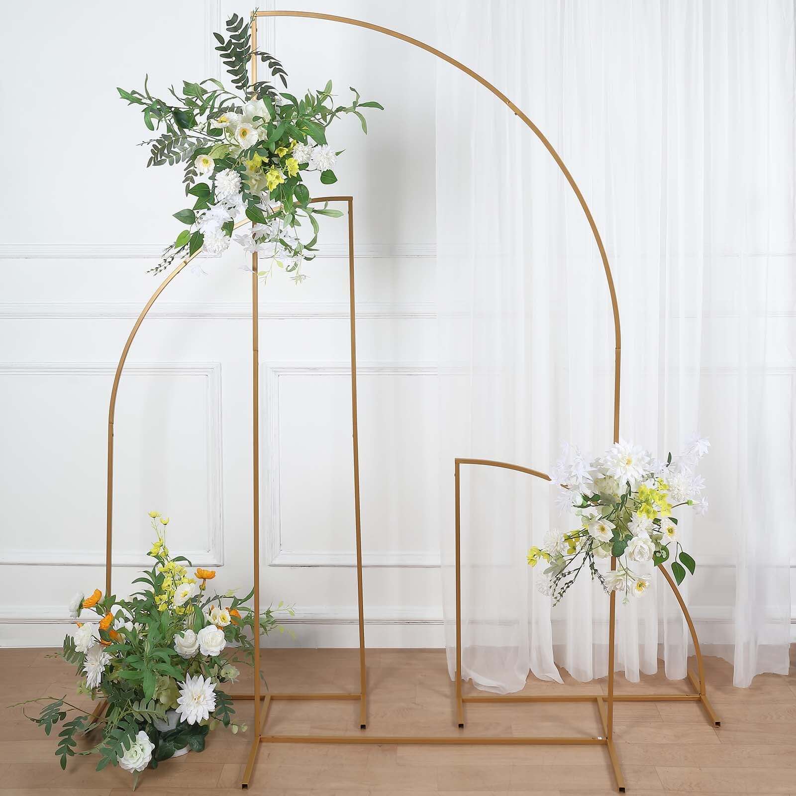 7ft Gold Metal Half - Moon Floral Frame, Portable Wedding Arbor Stand