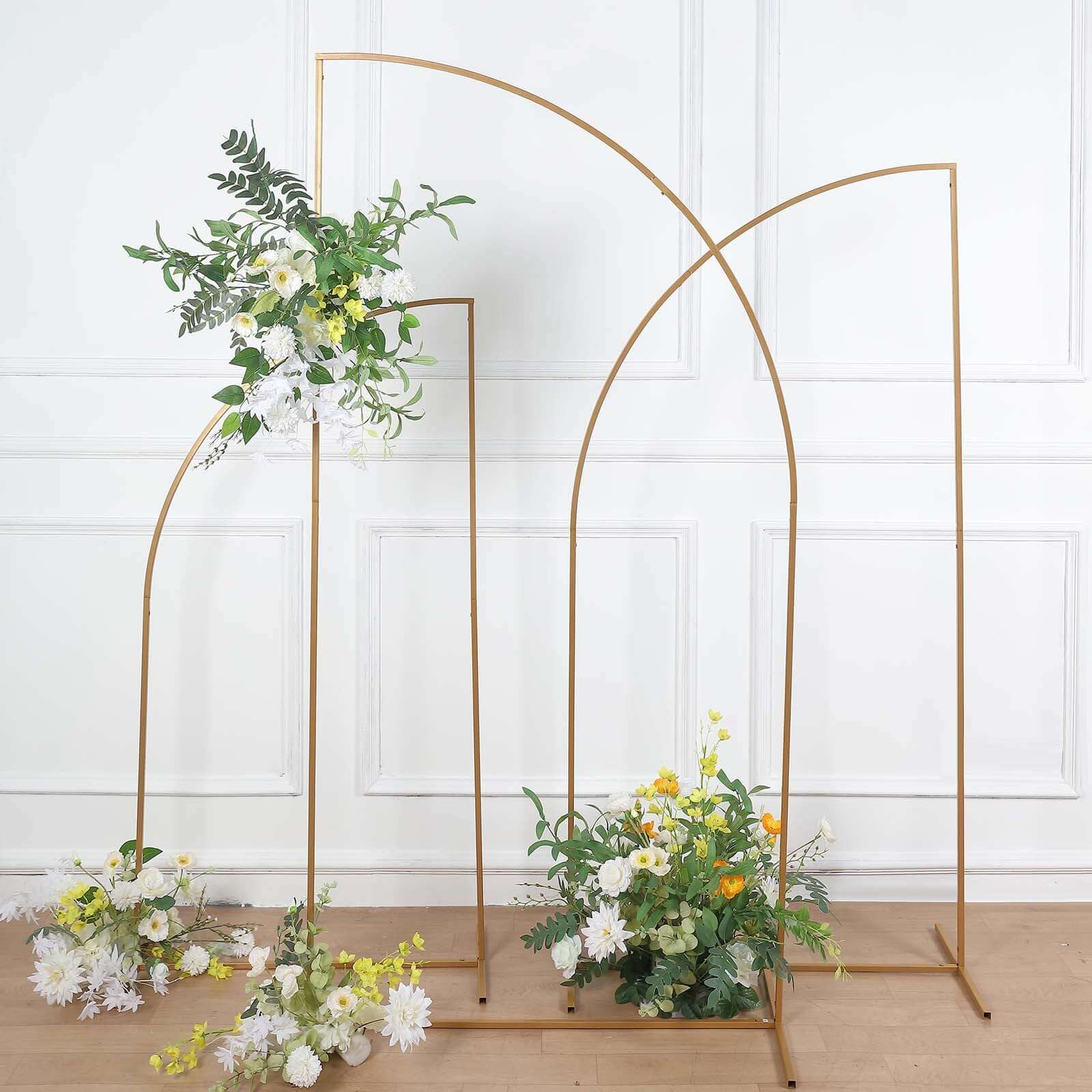 7ft Gold Metal Half - Moon Floral Frame, Portable Wedding Arbor Stand