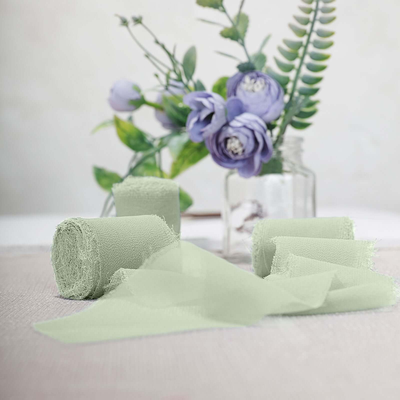 2-Pack Sage Green Silk-Like Chiffon Ribbon Rolls for DIY Wedding Crafts