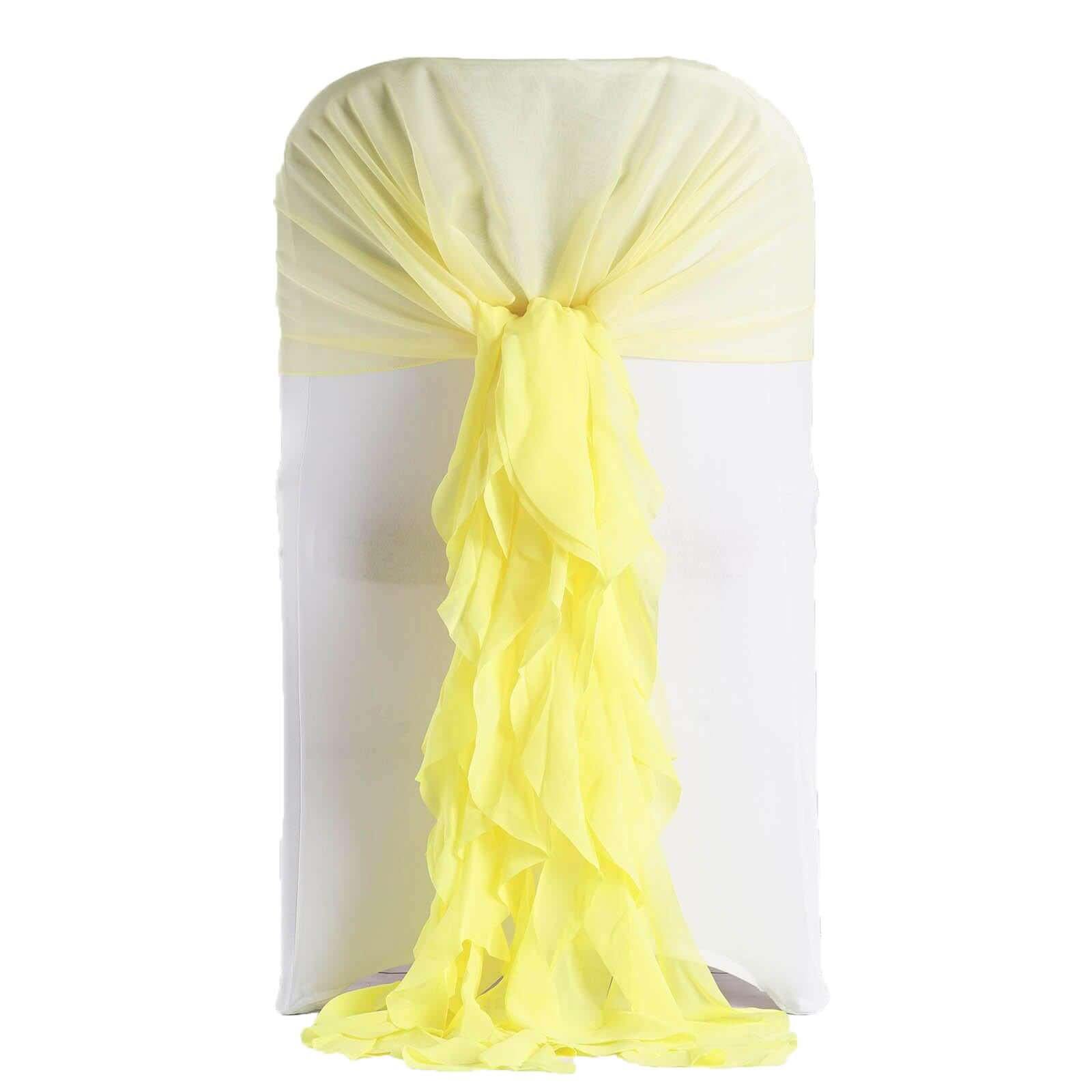 Stylish Yellow Chiffon Chair Sashes with Willow Ruffles Design - 1 Set, Perfect for Decor
