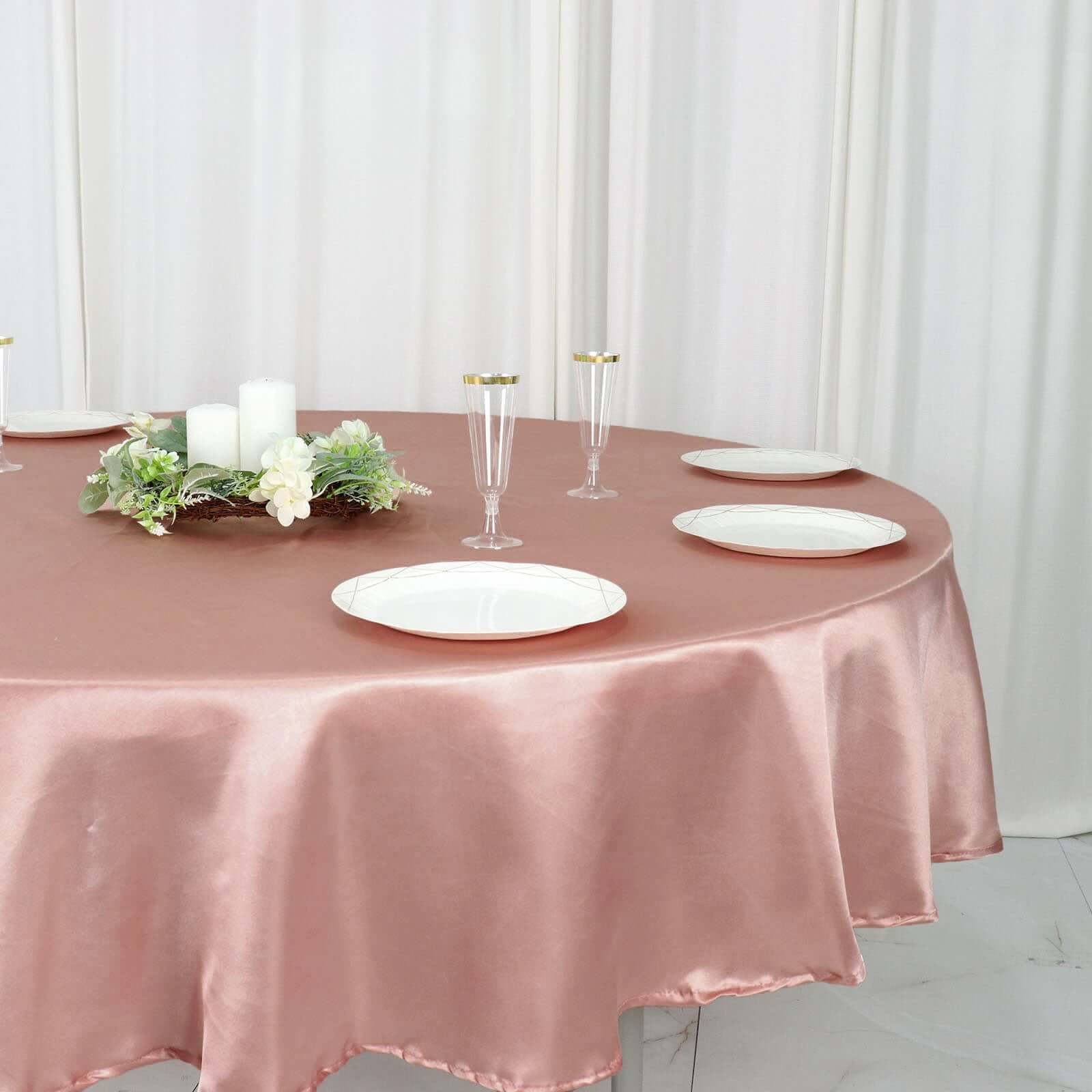 Exclusive Dusty Rose Satin Round Tablecloth - 90 Inches, Smooth & Lustrous