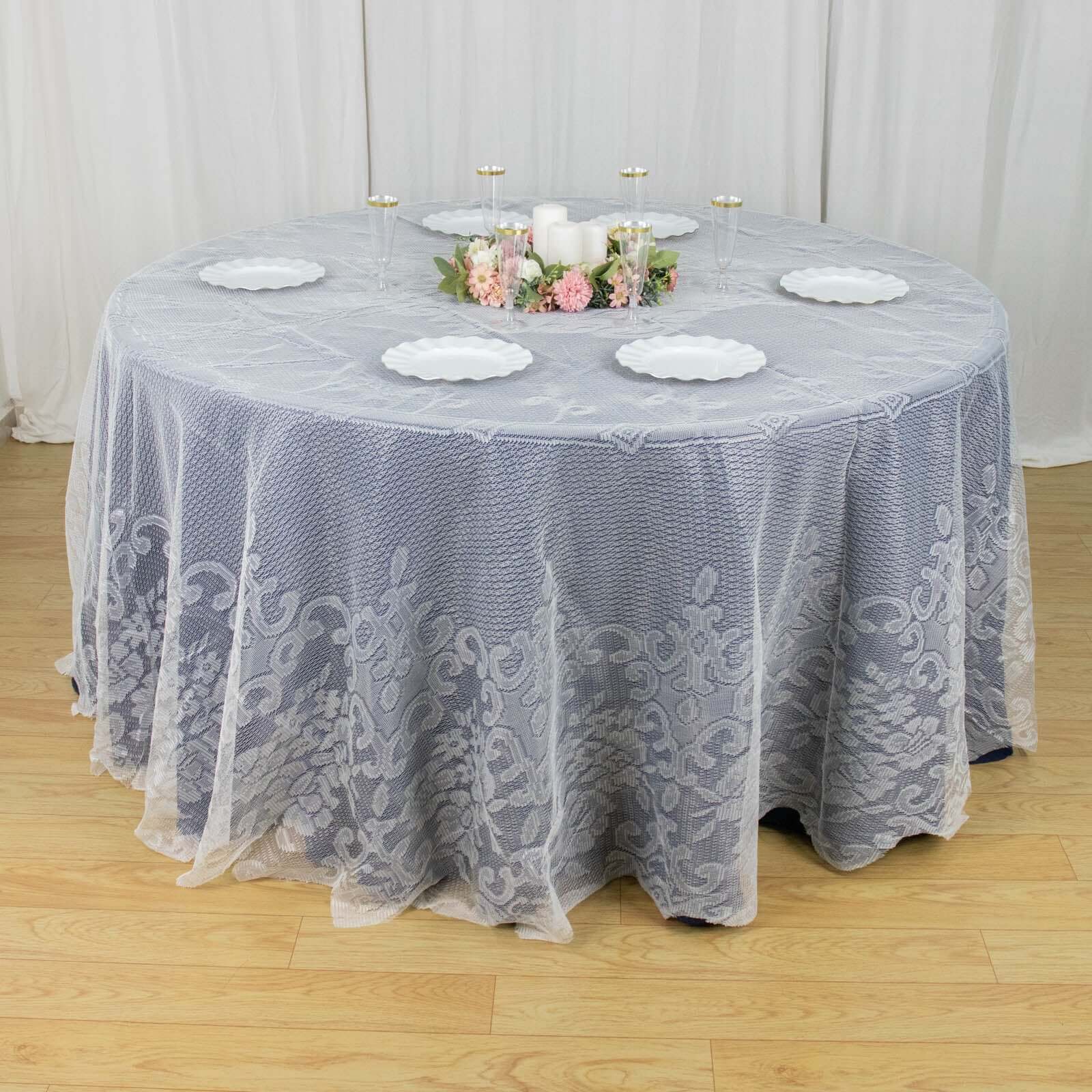 Ivory 120-Inch Seamless Premium Lace Round Tablecloth for Elegant Celebrations