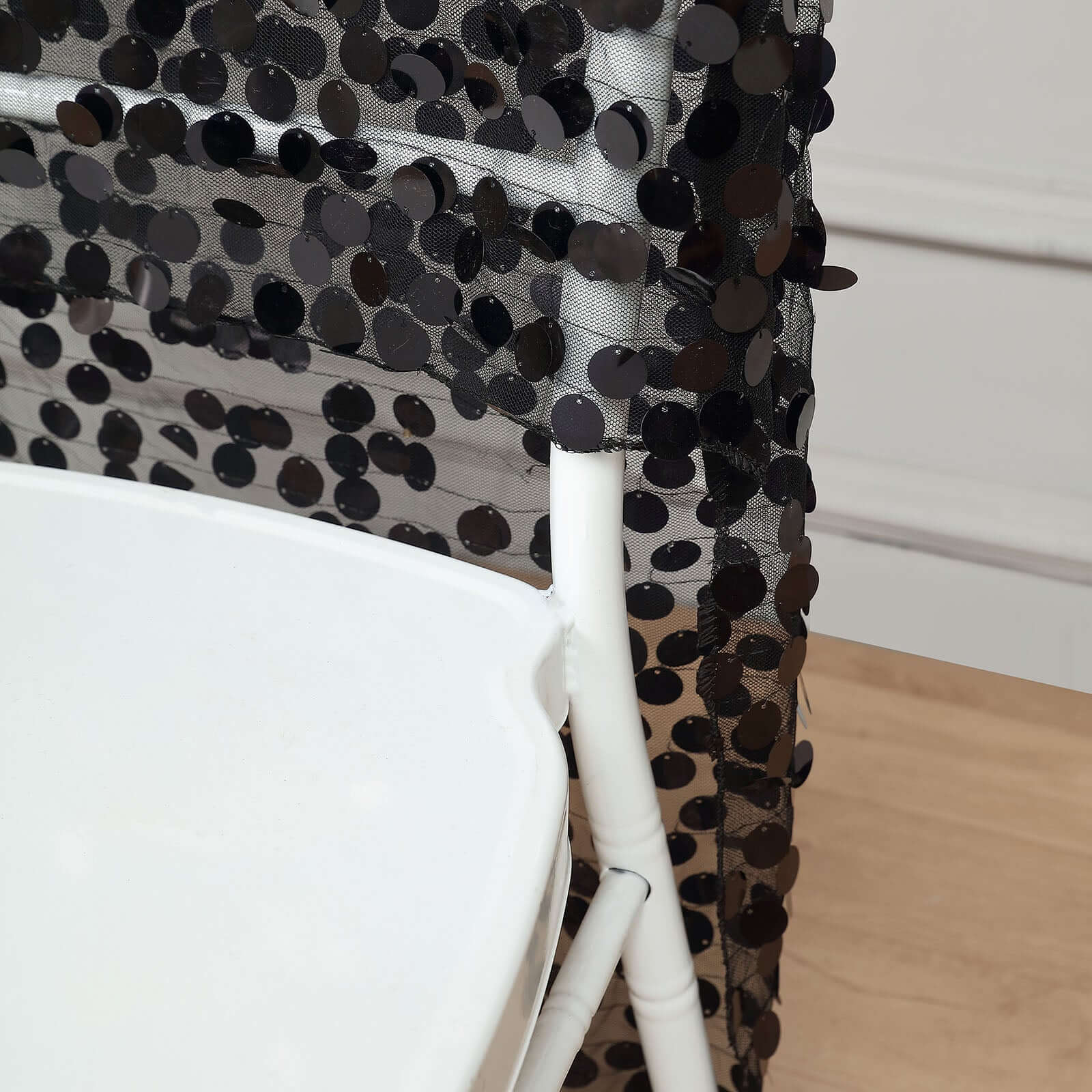 Hot Sale! Black Glittering Sequin Chair Slipcover for Chiavari Chairs - Big Payette Design