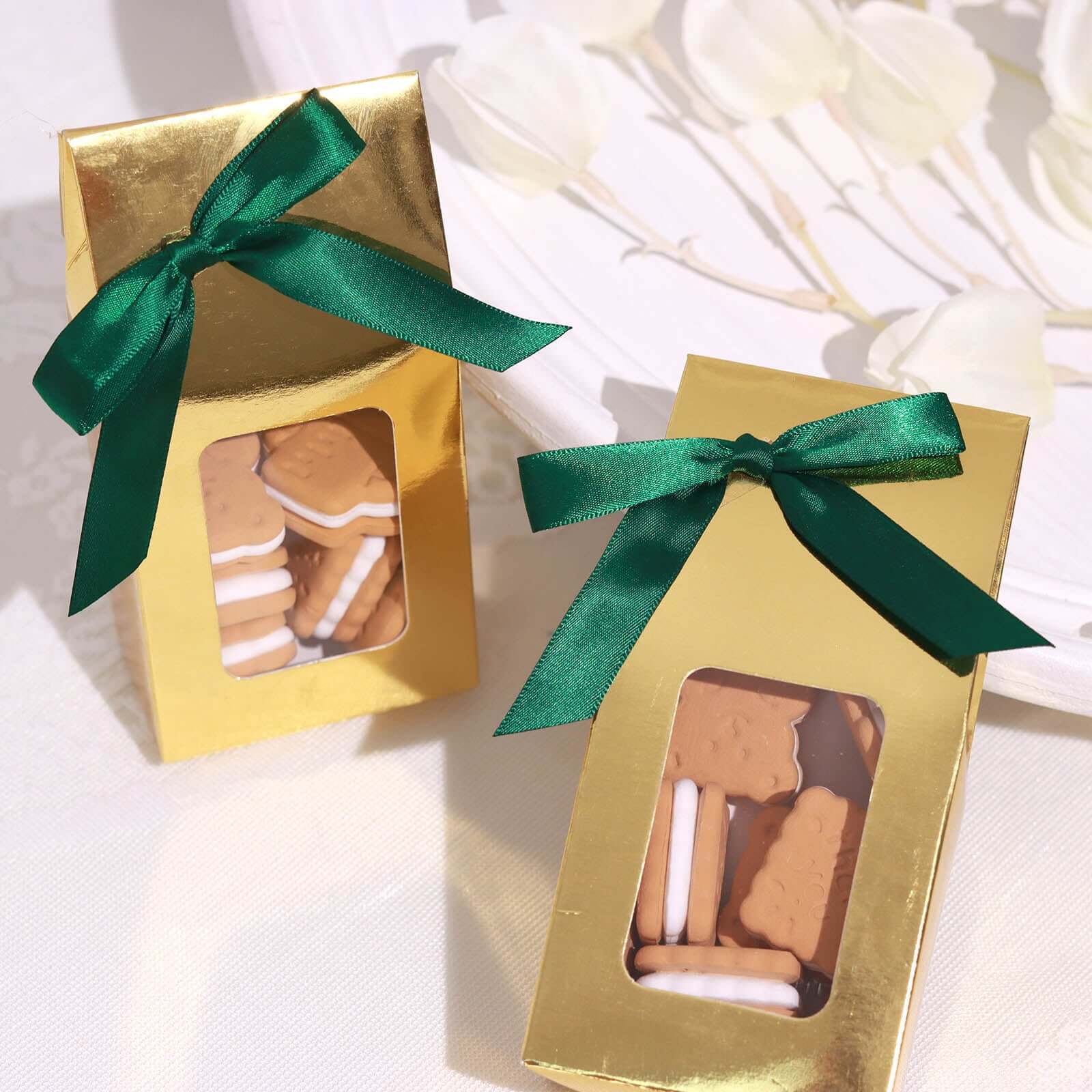 50 Pcs 3-Inch Hunter Emerald Green Satin Ribbon Bows with Twist Ties for Gift Decor