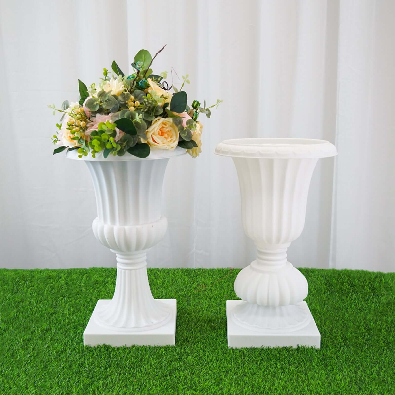 2-Pack PVC White Floral Urn Planter Pedestal Flower Pot Plant Stand
