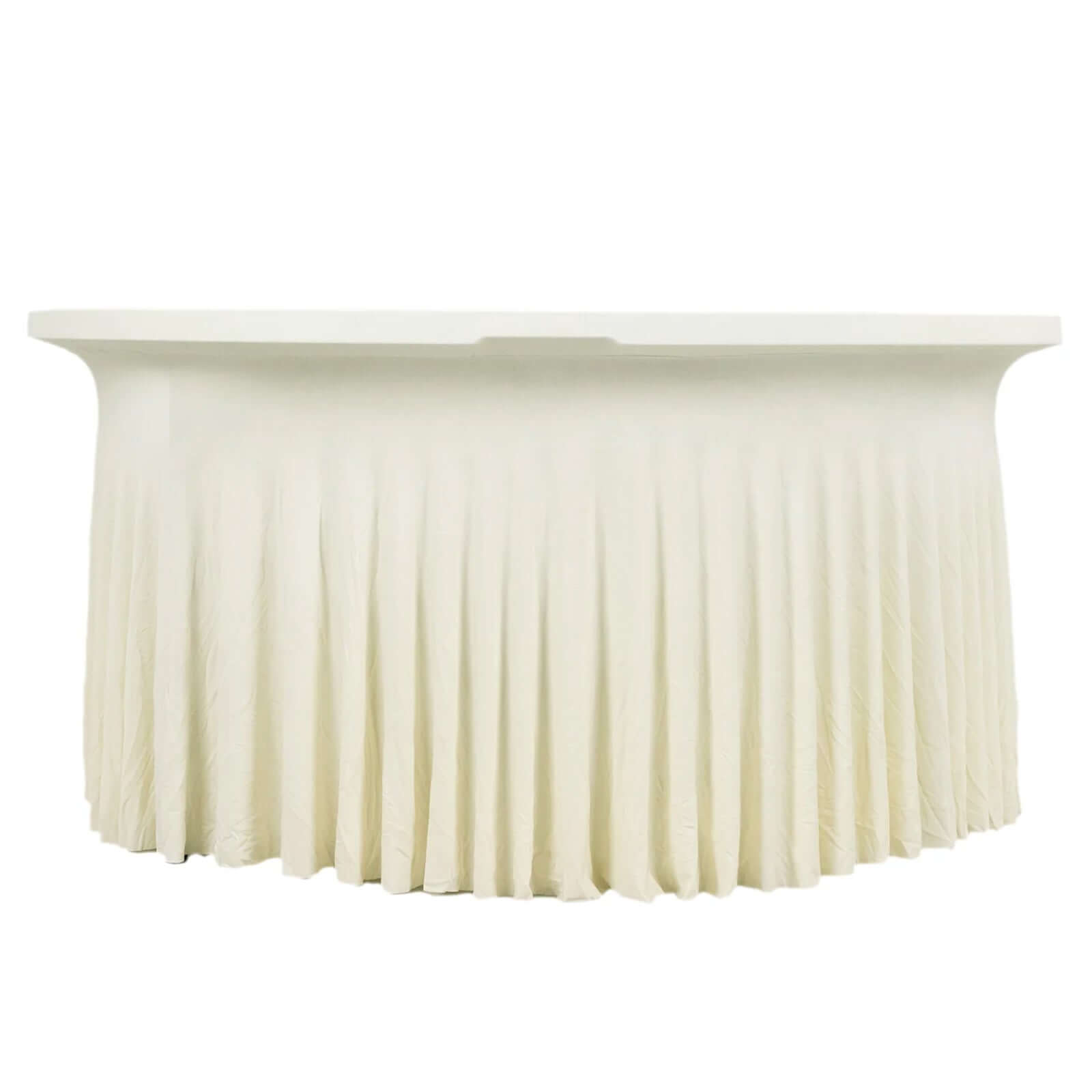 Stylish Ivory Spandex 6ft Round Table Skirt with Wavy Design