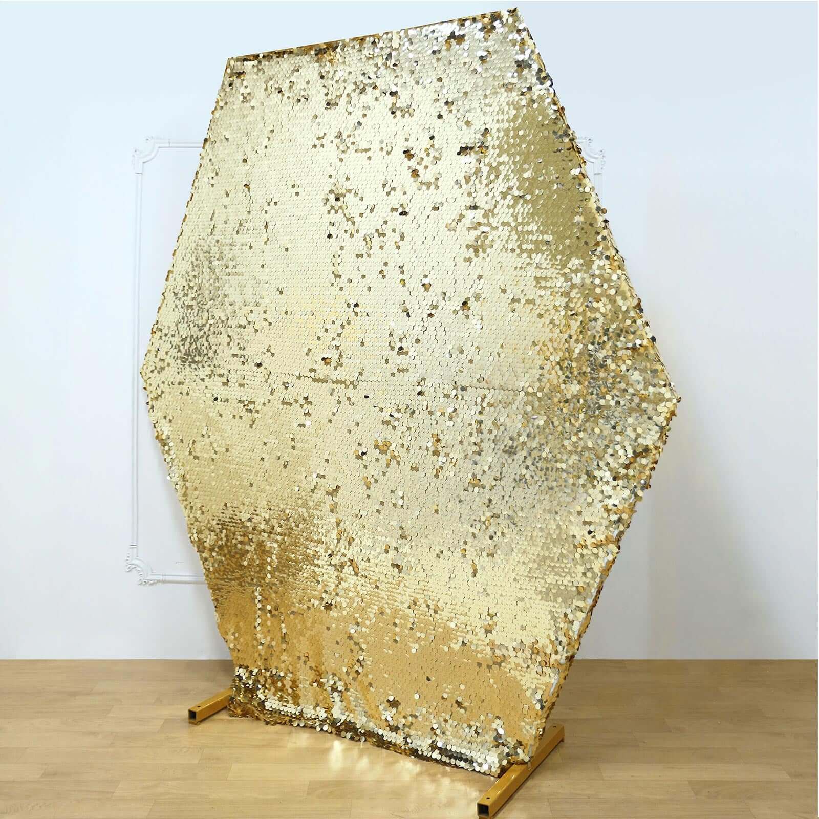 Champagne 8ft x 7ft Sparkly Payette Sequin Hexagon Backdrop Stand Cover