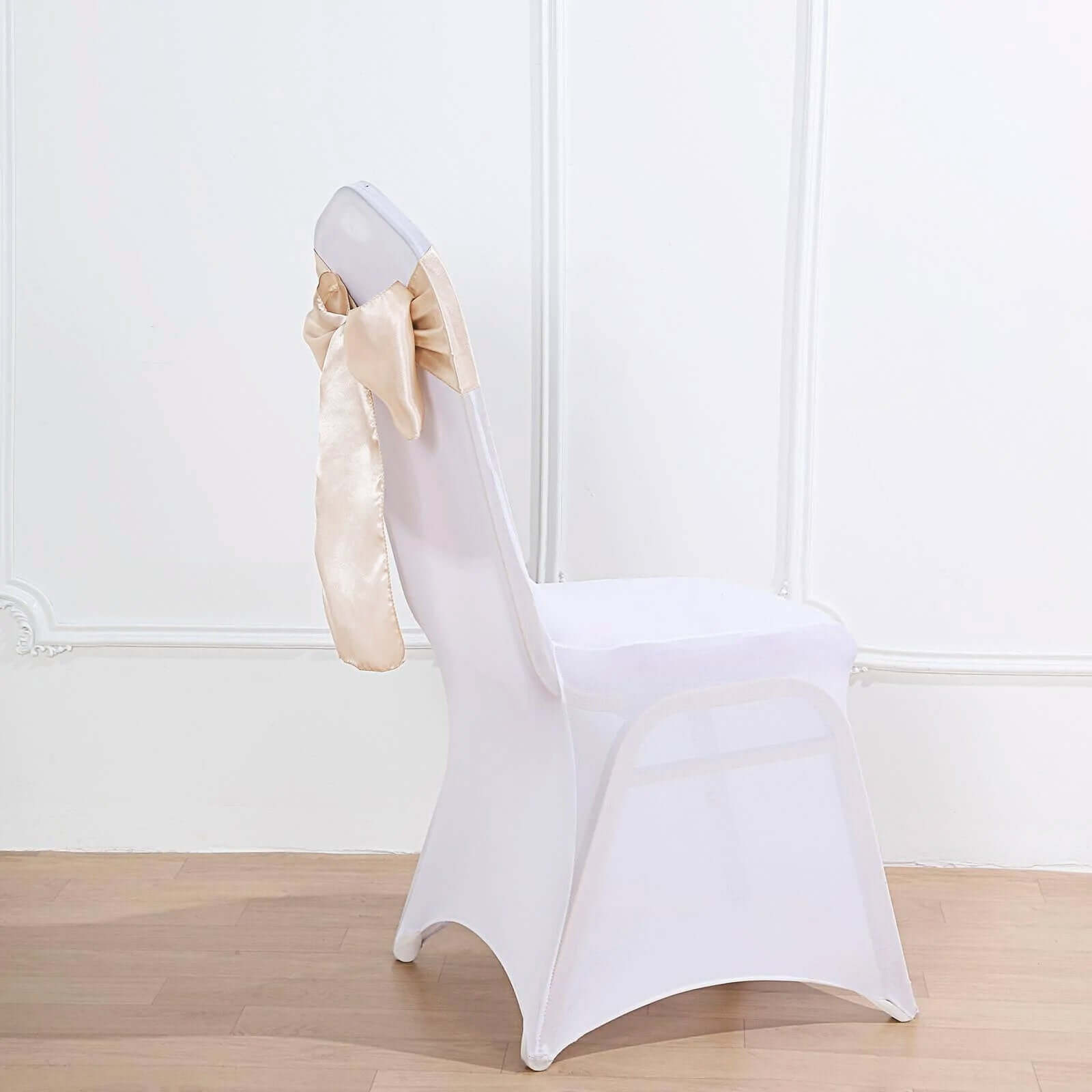 Hot Sale! 5-Piece Set of Beige Satin Chair Sashes with Shiny Finish, 6x106 Inches