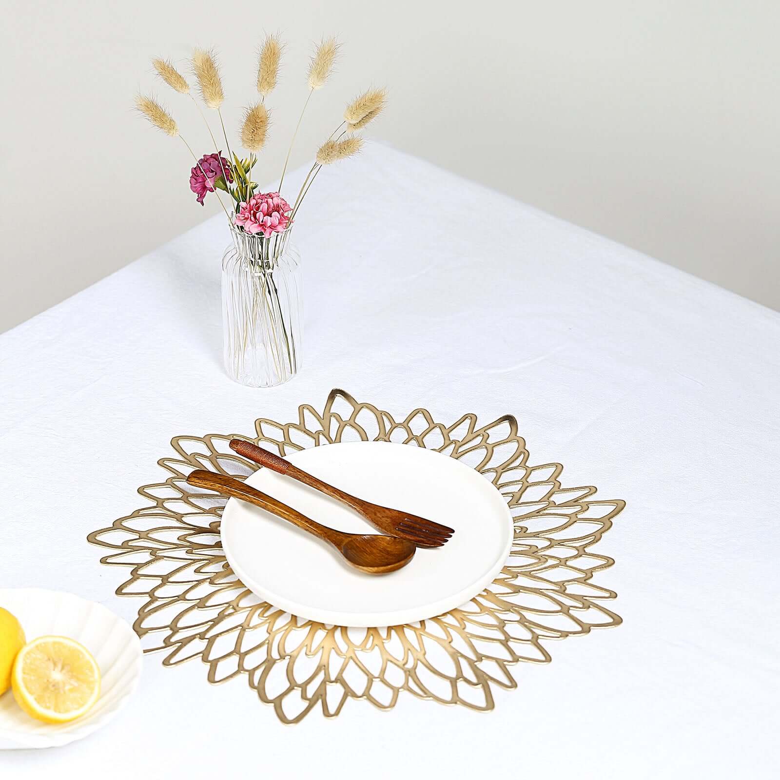 Hot Deal! 6-Pack Gold Floral Vinyl Round Non-Slip Dining Table Mats, 15"