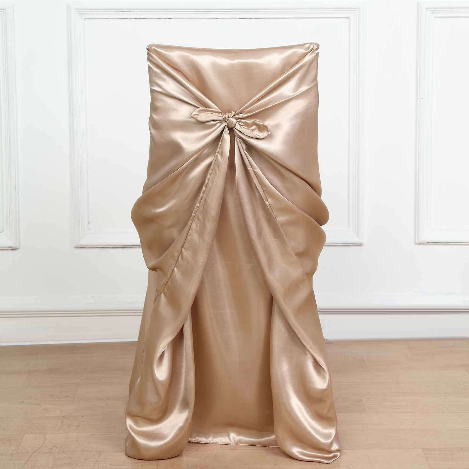 Durable Nude Satin Self-Tie Chair Cover for Folding, Dining & Banquet Chairs