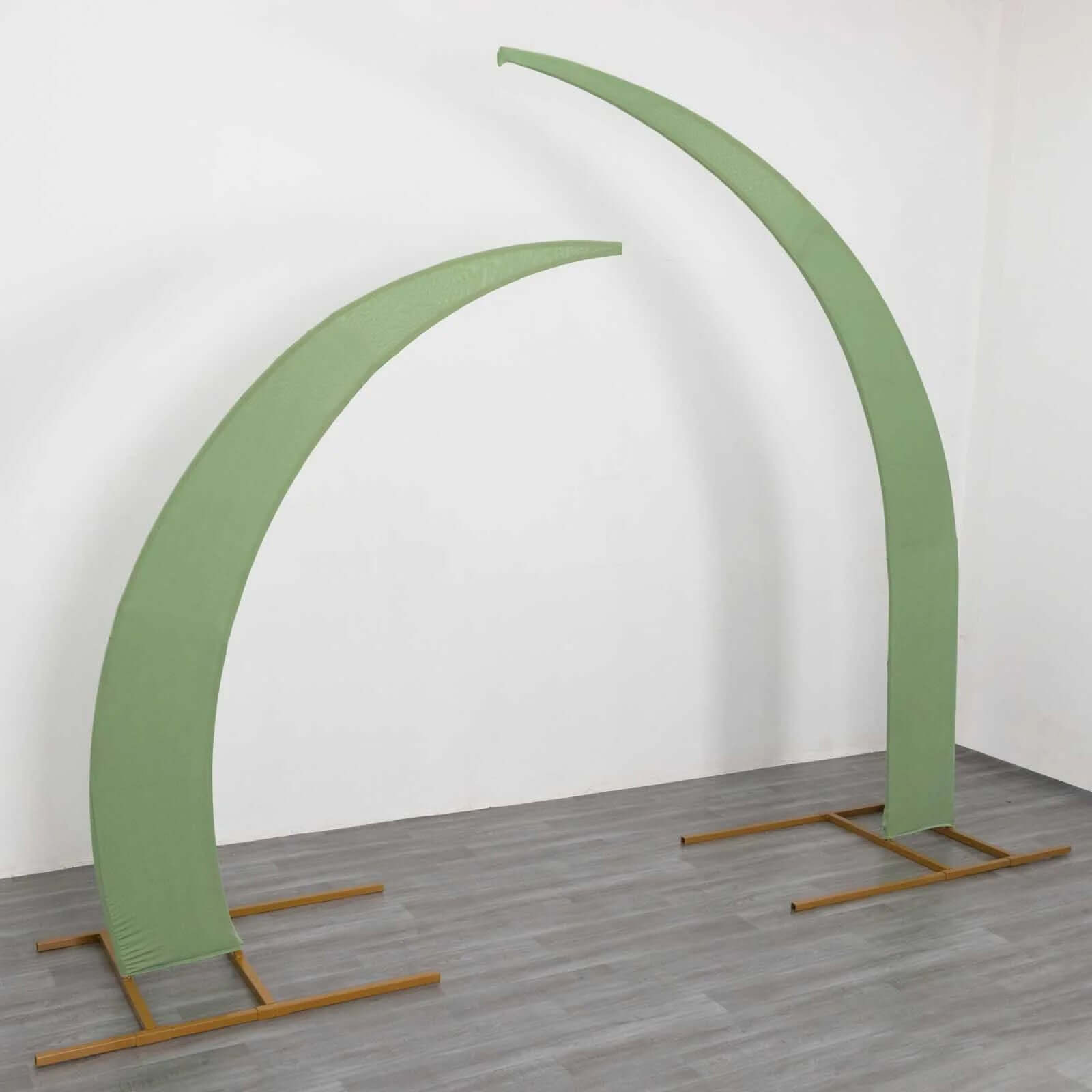 Customizable Set of 2 Sage Green Spandex Covers for Half Crescent Moon Wedding Arch Stands
