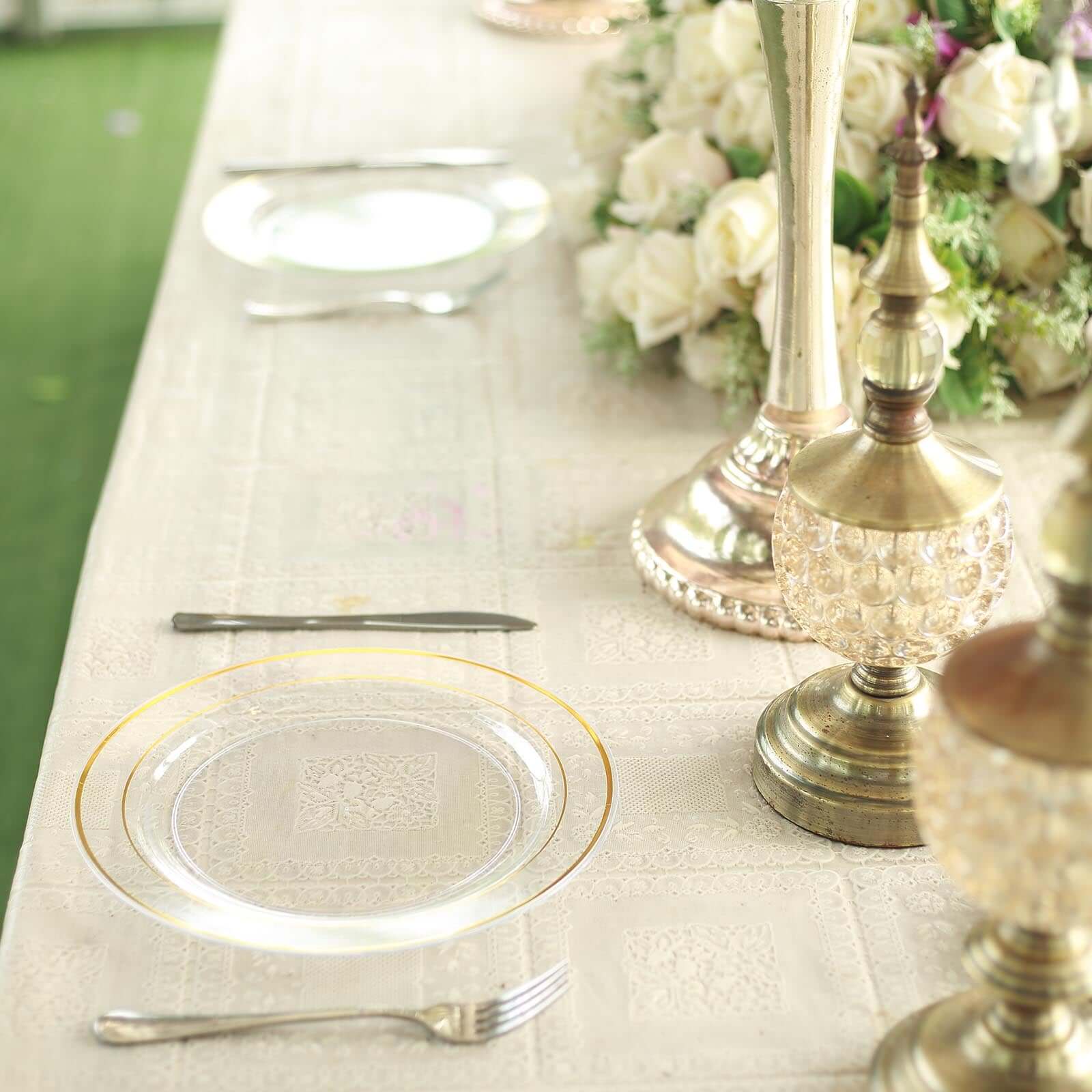 Hot Deal! 10-Pack of Clear Plastic Dinner Plates with Elegant Gold Rim - Ideal Disposable Party Plates (10-inch)