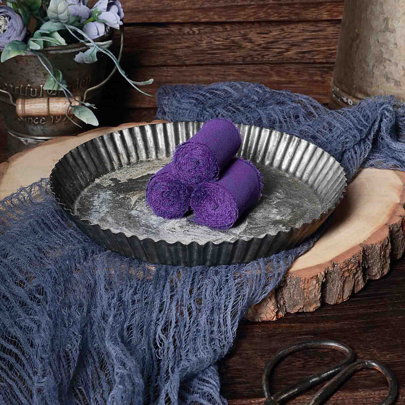 2-Pack 6-Yard Purple Silk-Like Chiffon Linen Ribbon Rolls for Wedding Decor & Gift Wrapping