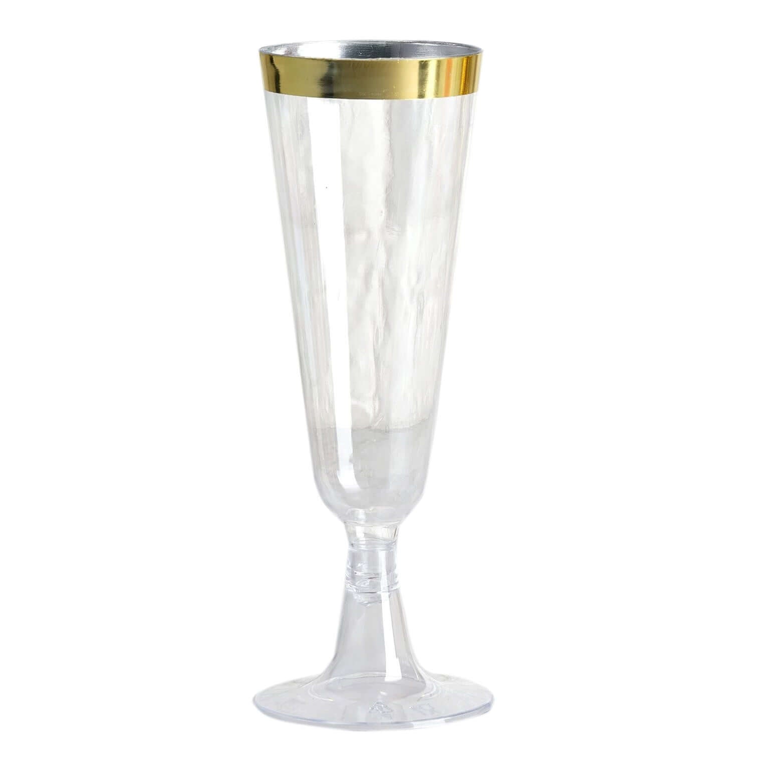 Hot Sale! 12-Pack 5oz Clear Plastic Champagne Flutes with Gold Rim - Disposable Party Glasses