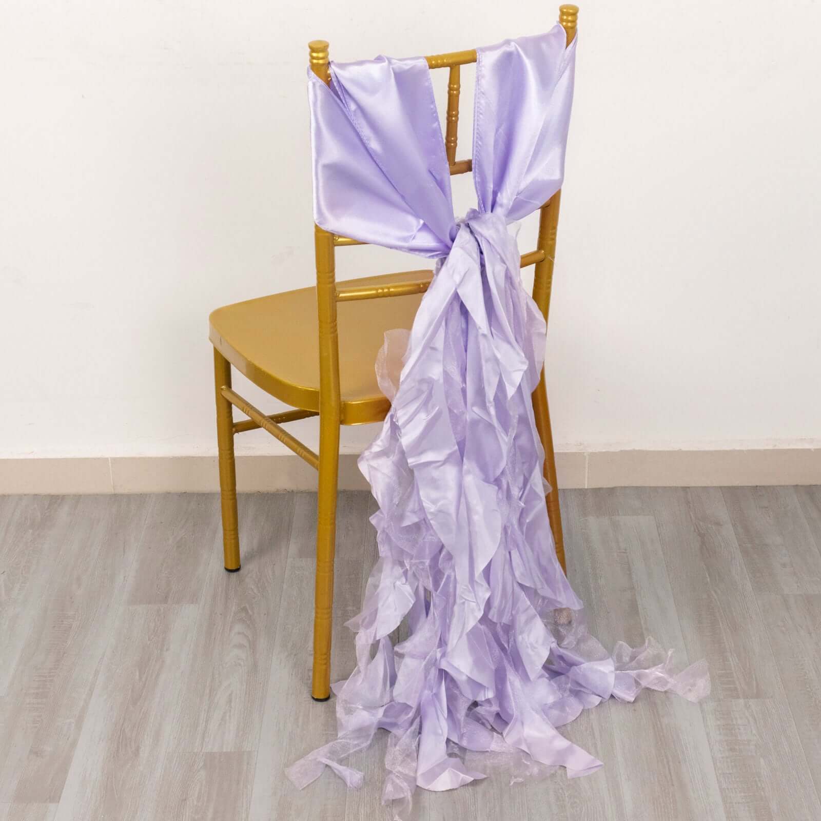 Special Offer! 5-Pack Lavender Lilac Chiffon Satin Chair Sashes with Curly Willow Style