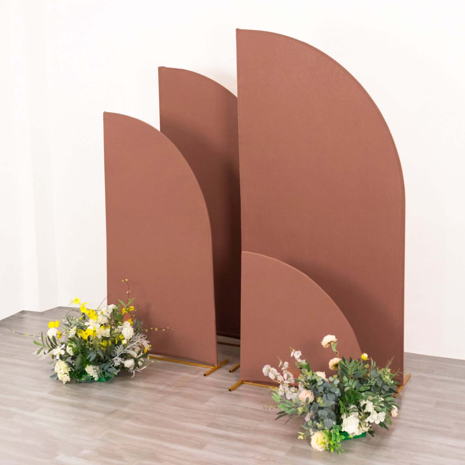 4-Piece Custom Fitted Matte Terracotta (Rust) Spandex Half Moon Wedding Arch Backdrop Covers - 2.5ft to 7ft