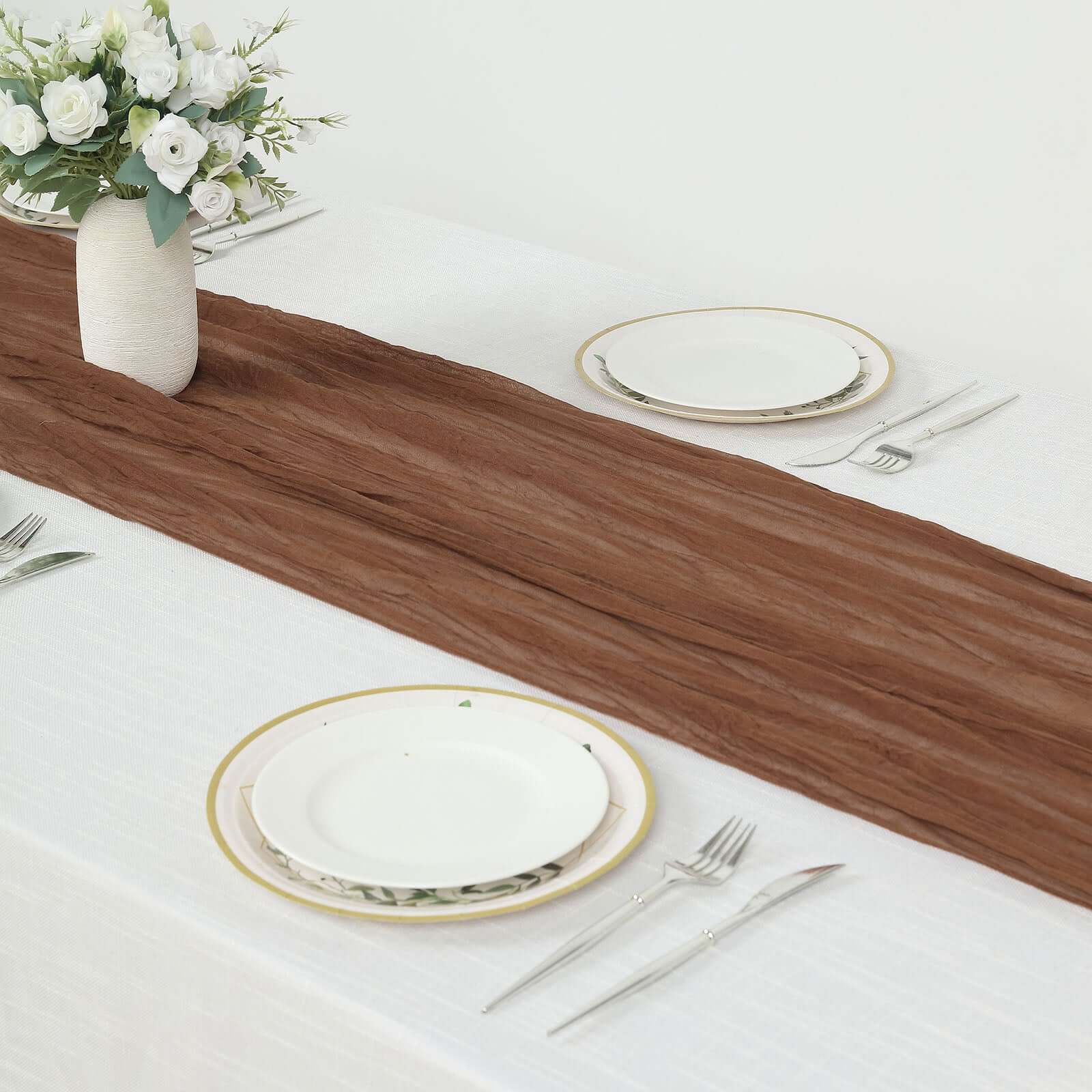 Hot Sale! 10ft Cinnamon Brown Gauze Cheesecloth Table Runner in Rustic Boho Style