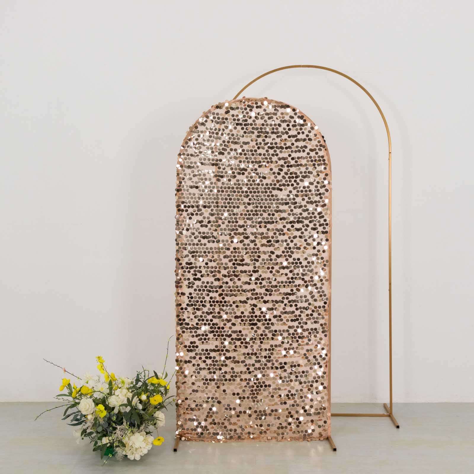 Sparkly Rose Gold 6ft Sequin Wedding Arch Cover for Round Top Stand - Ideal Decor!