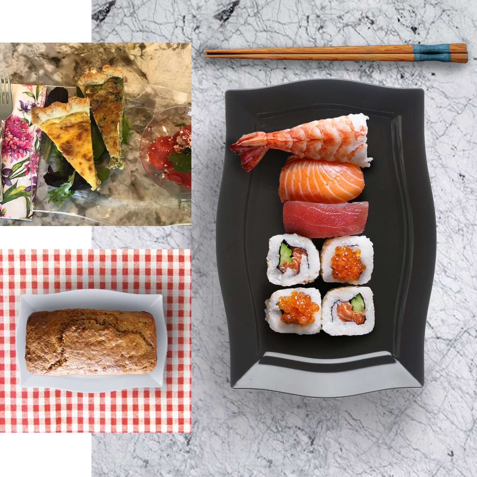 10-Pack Glossy White Plastic Disposable 12" Rectangular Serving Plates with Wave Trimmed Rim