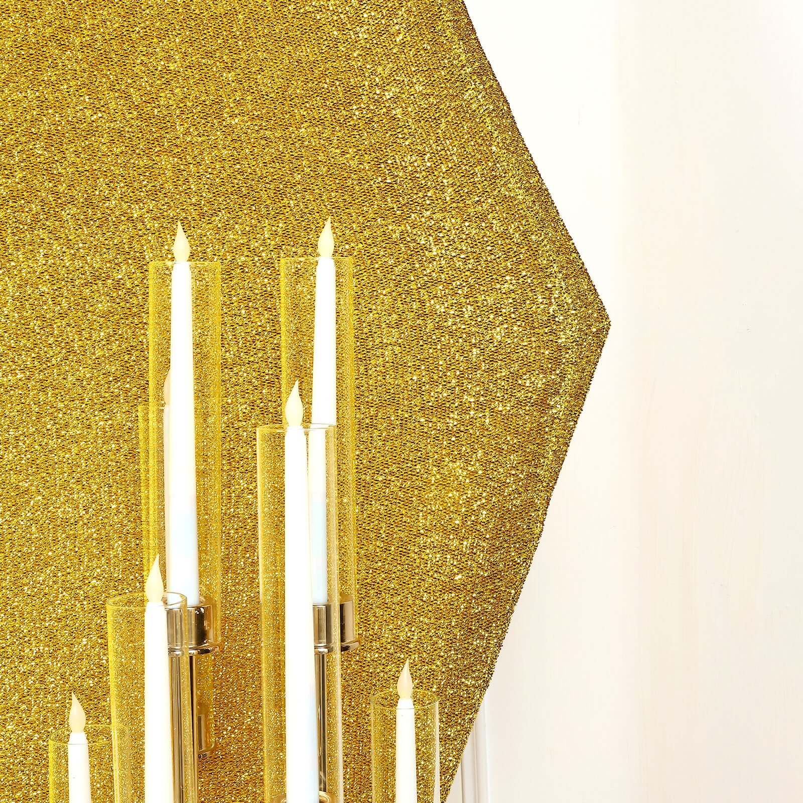 7ft x 8ft Double-Sided Gold Metallic Shimmer Tinsel Spandex Hexagon Wedding Arbor Backdrop