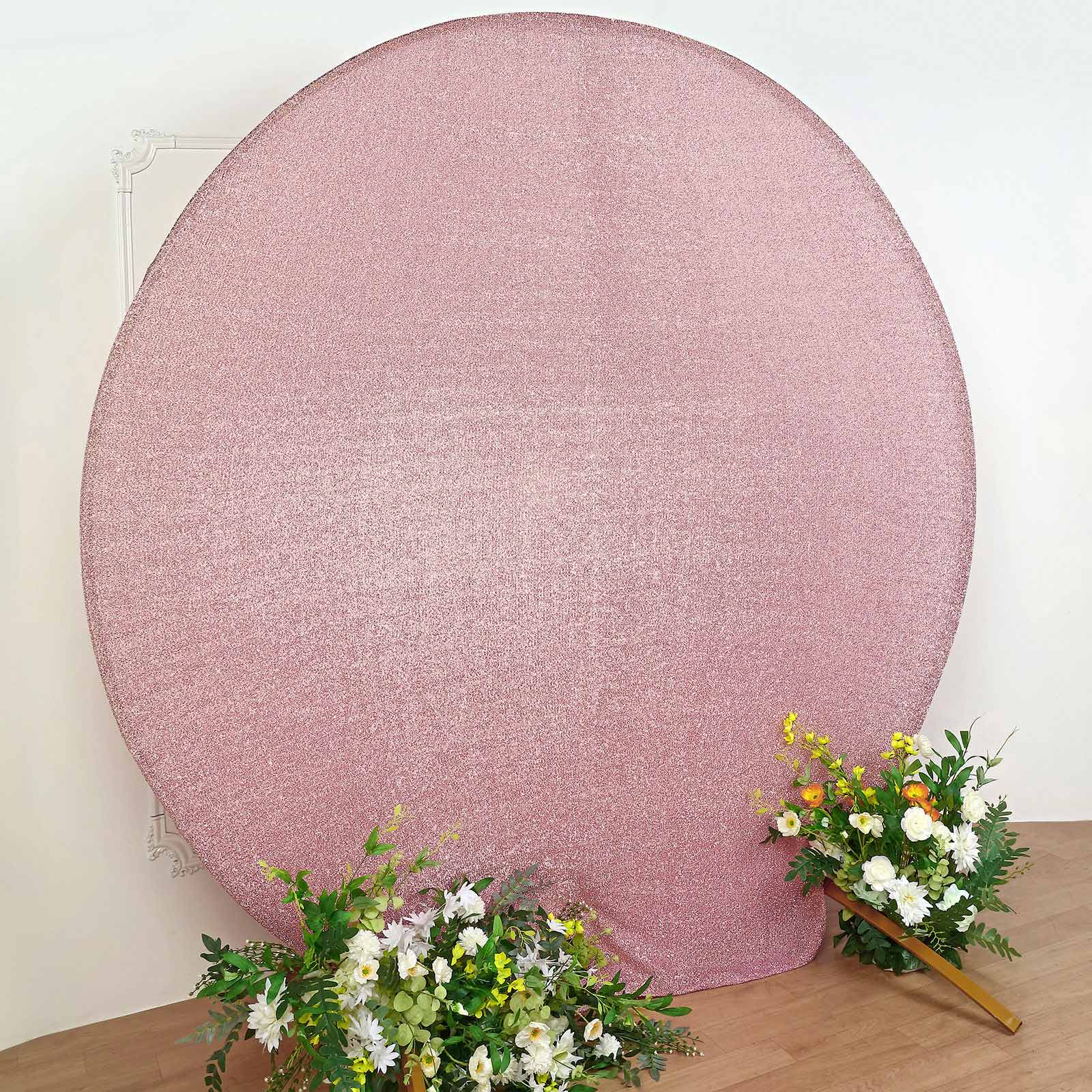 7.5ft Double-Sided Rose Gold Metallic Shimmer Tinsel Spandex Wedding Arch Cover