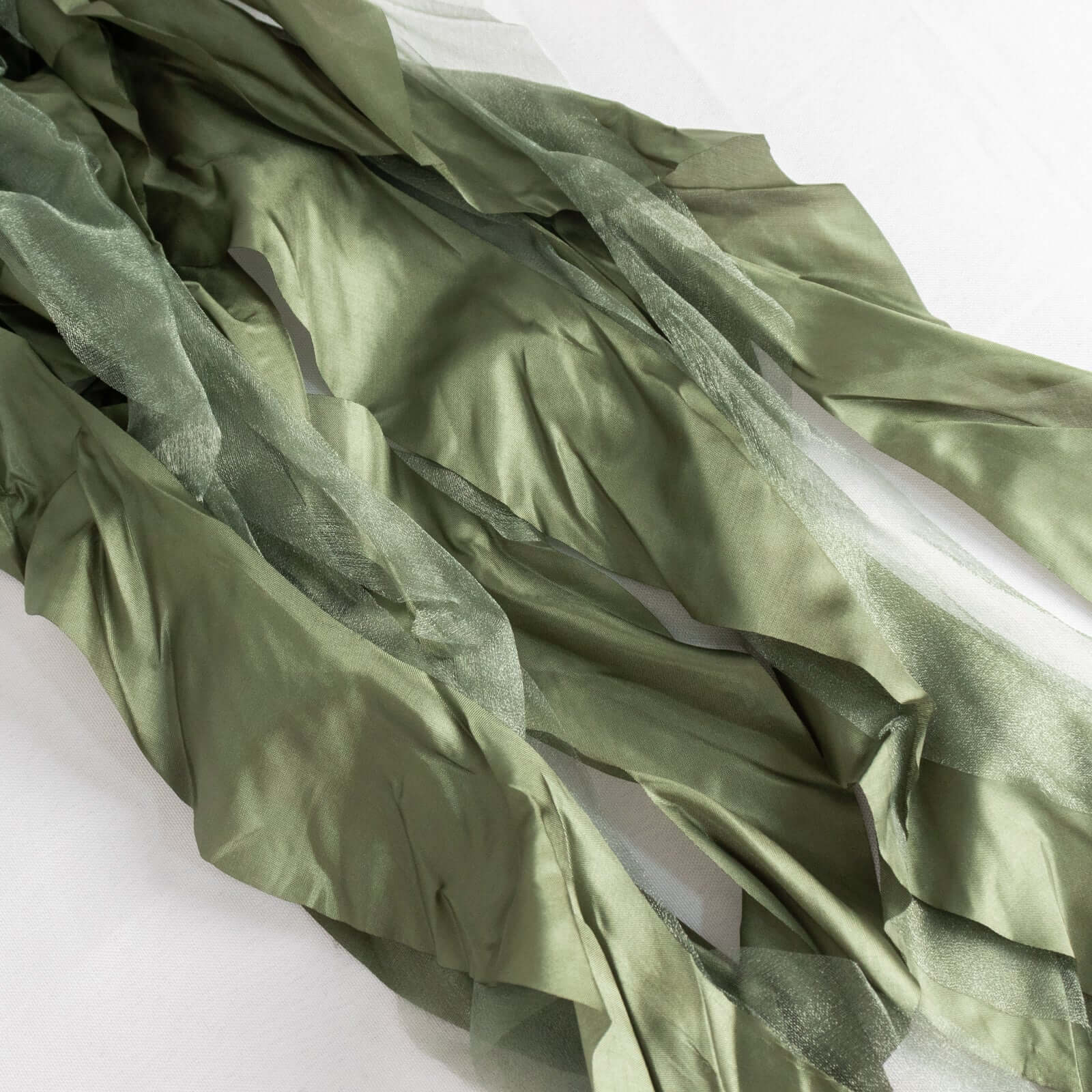 5-Piece Set of Dusty Sage Green Chiffon Satin Chair Sashes - Easy Install for Events