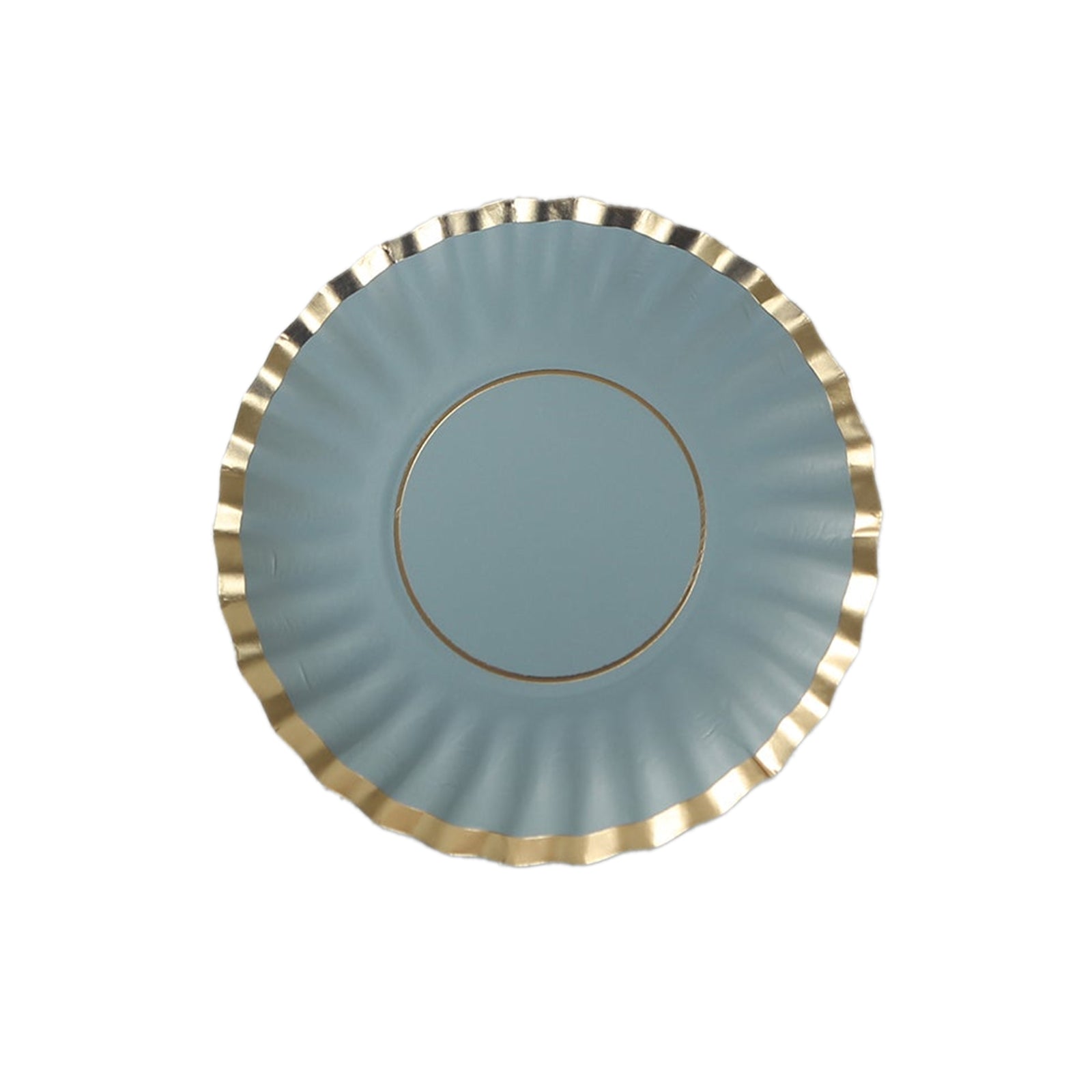 50-Piece Set of 3.5-Inch Disposable Dusty Blue Paper Dessert Plates with Gold Scalloped Edges