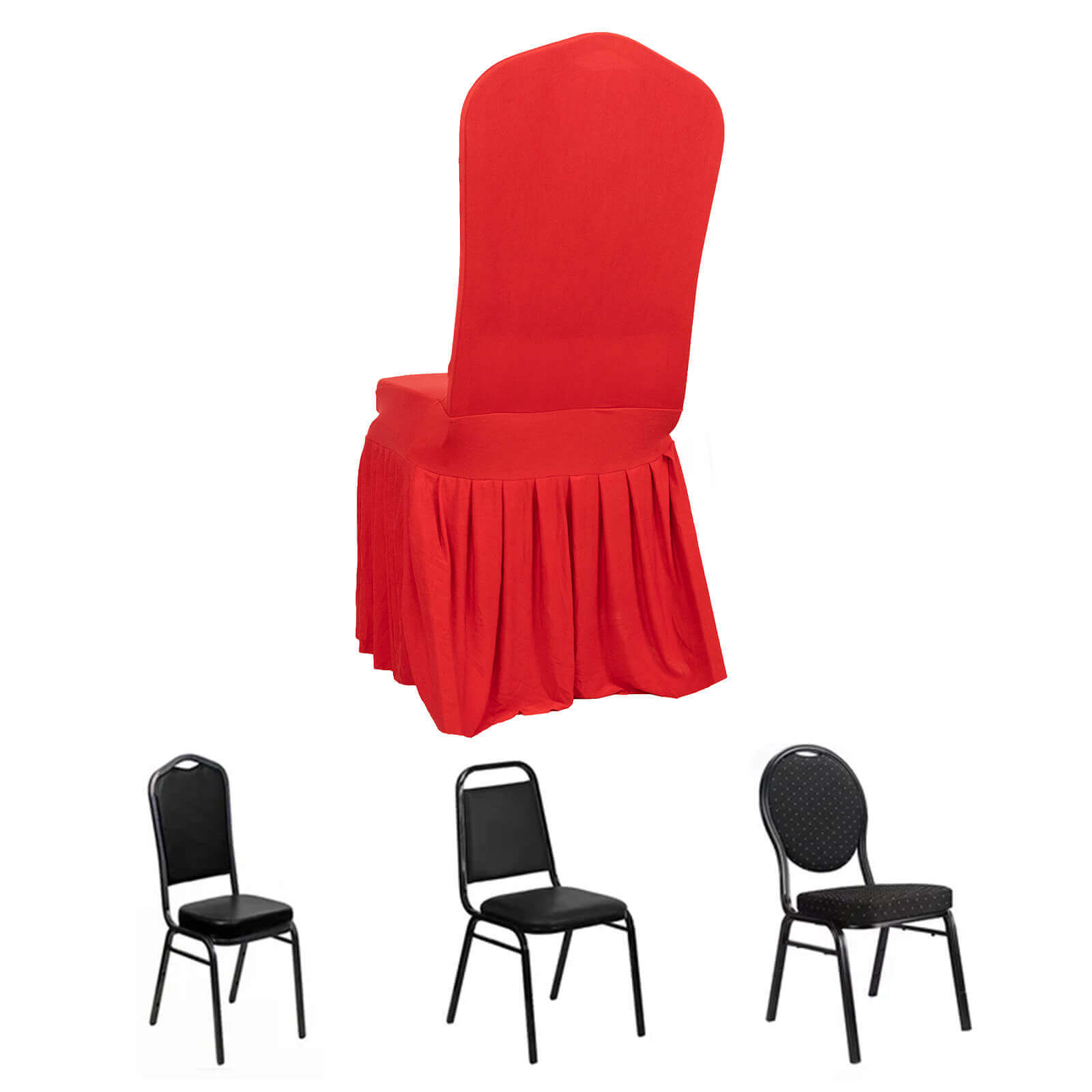 Hot Deal! Red Spandex Stretch Chair Cover with Ruffle Pleated Skirt for Banquet Chairs (1-Piece)