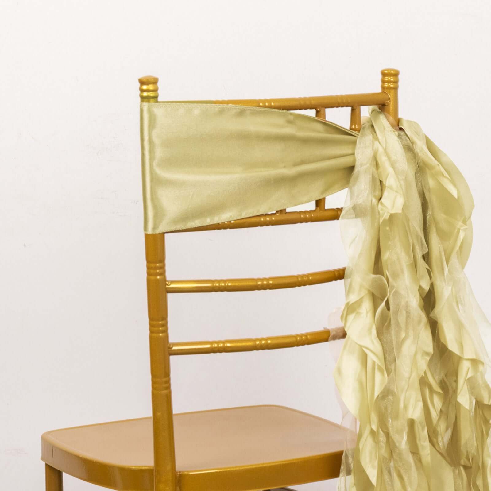 Hot Deal! 5-Piece Champagne Chiffon Satin Chair Sashes with Curly Willow Style