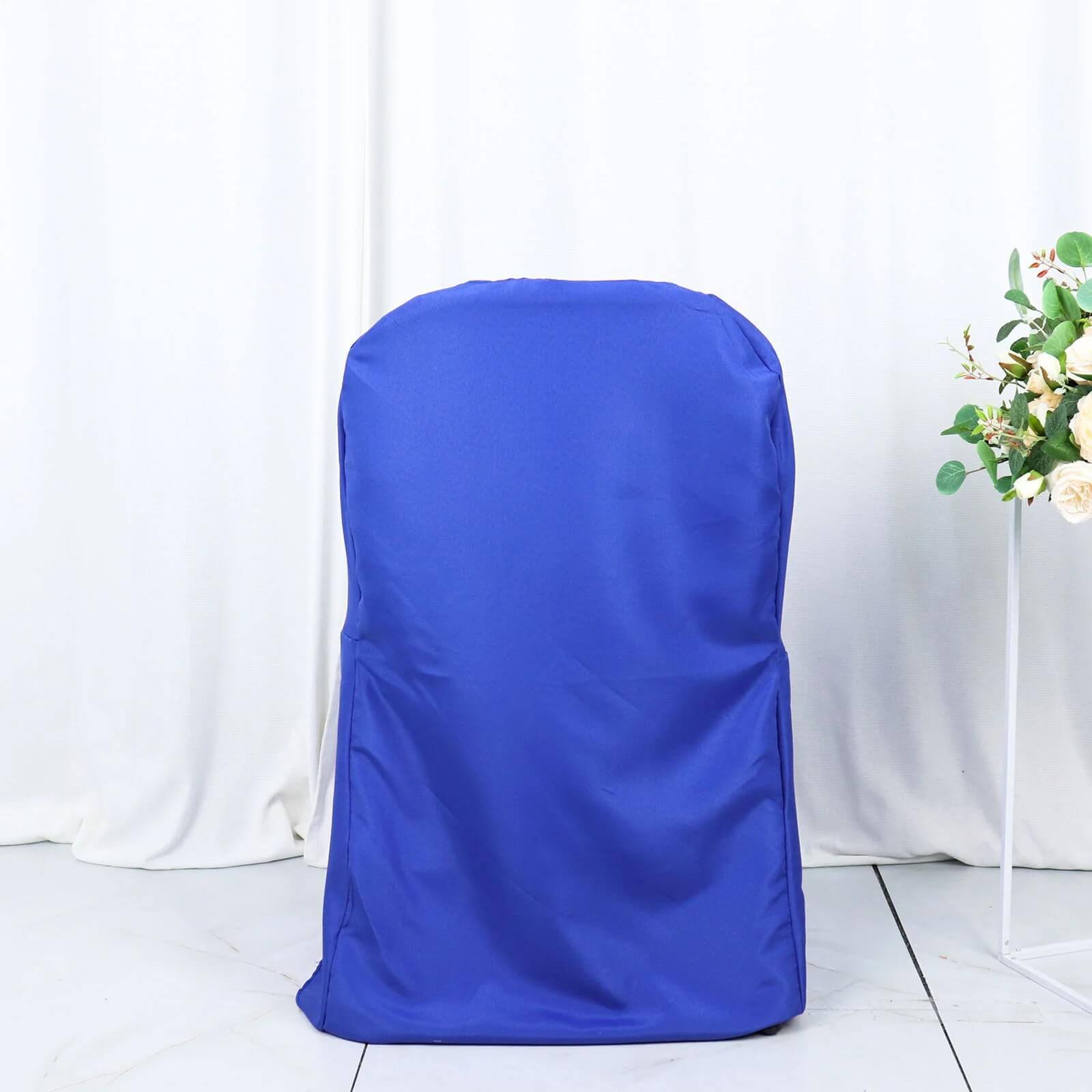 10-Piece Royal Blue Polyester Wrinkle-Free Slip-On Chair Covers for Folding Chairs