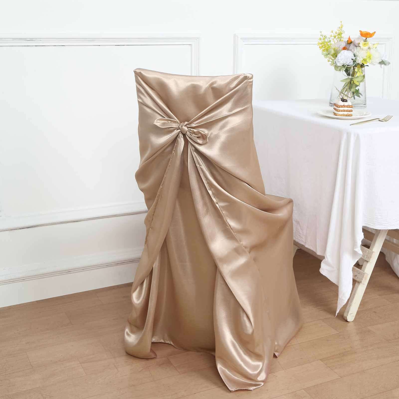 Durable Nude Satin Self-Tie Chair Cover for Folding, Dining & Banquet Chairs