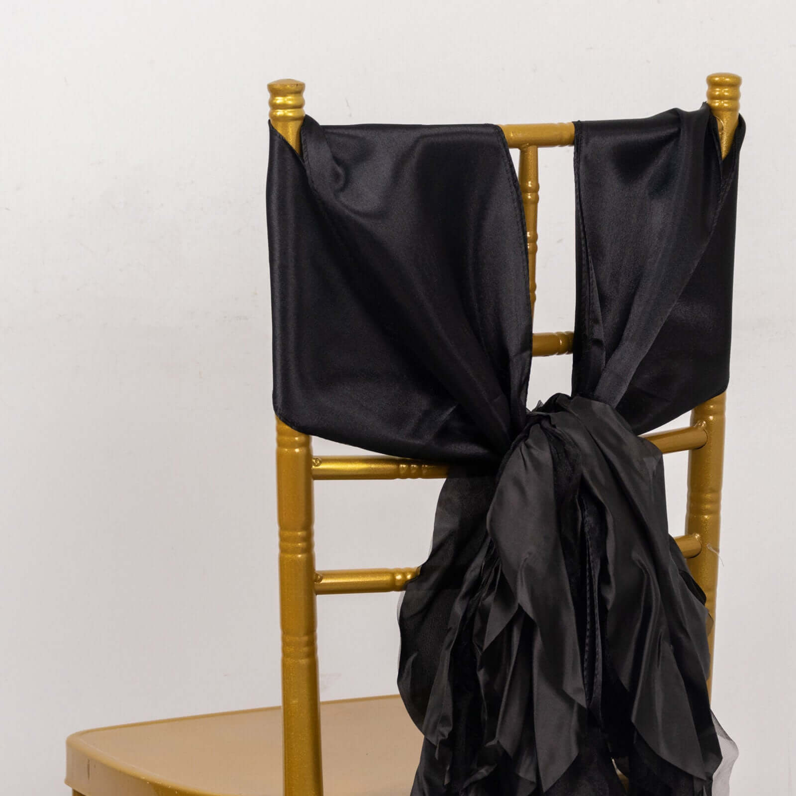 Special Offer! 5-Pack Black Chiffon Satin Curly Willow Chair Sashes for Wedding Decor