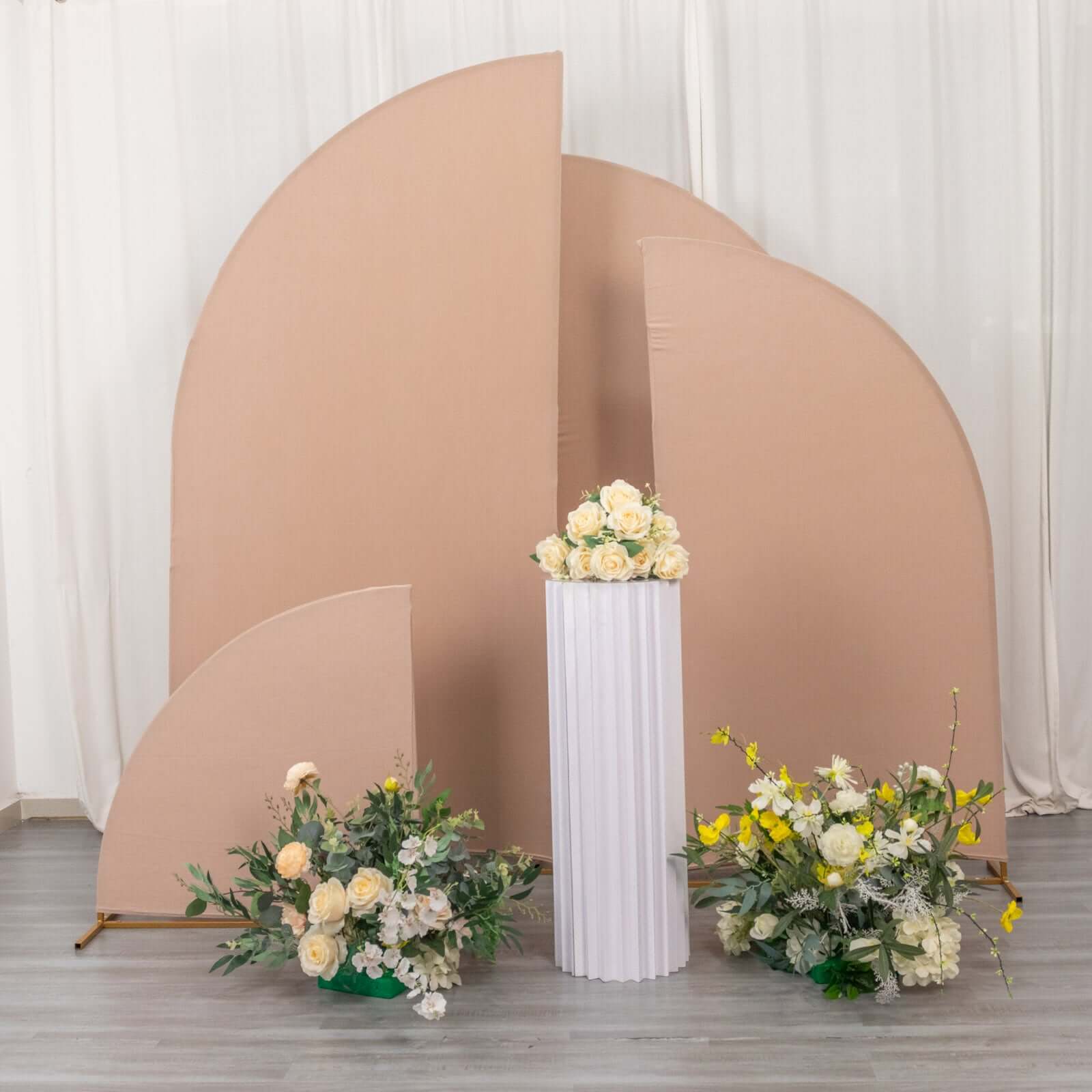 Exclusive Set of 4 Custom-Fitted Matte Nude Spandex Half Moon Wedding Arch Covers - Various Sizes