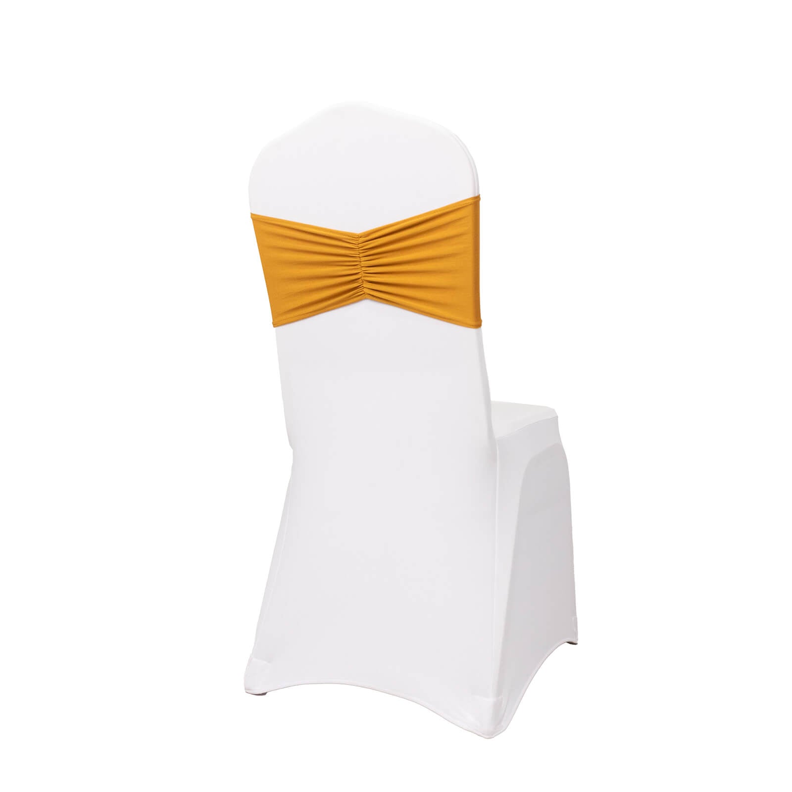 Special Offer! 5-Pack Gold Ruffled Spandex Chair Sashes - Wide Stretch Bands for Elegant Wedding and Event Decor