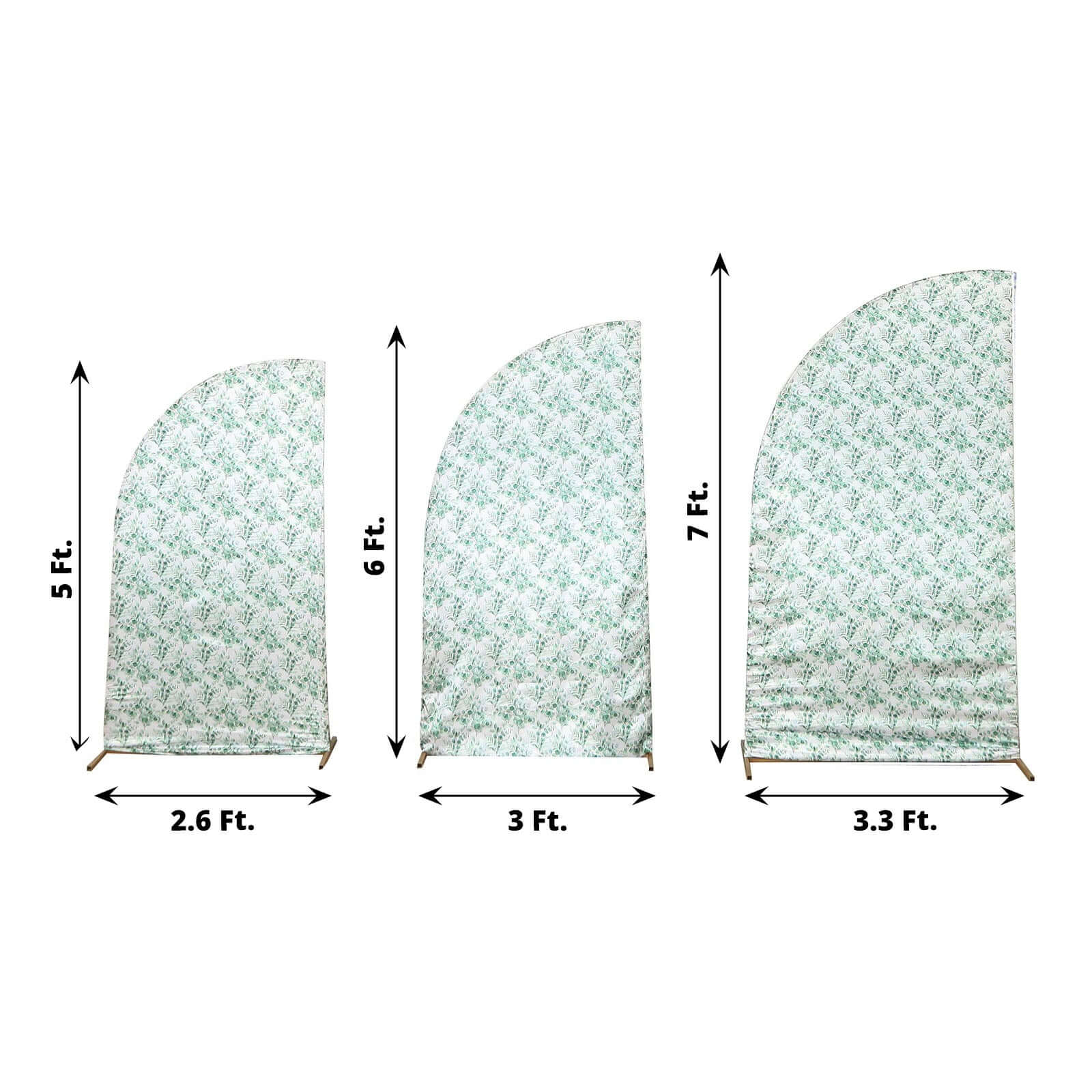 Exclusive Set of 3 Satin Wedding Arch Covers with Eucalyptus Leaves Print - 5ft, 6ft, 7ft