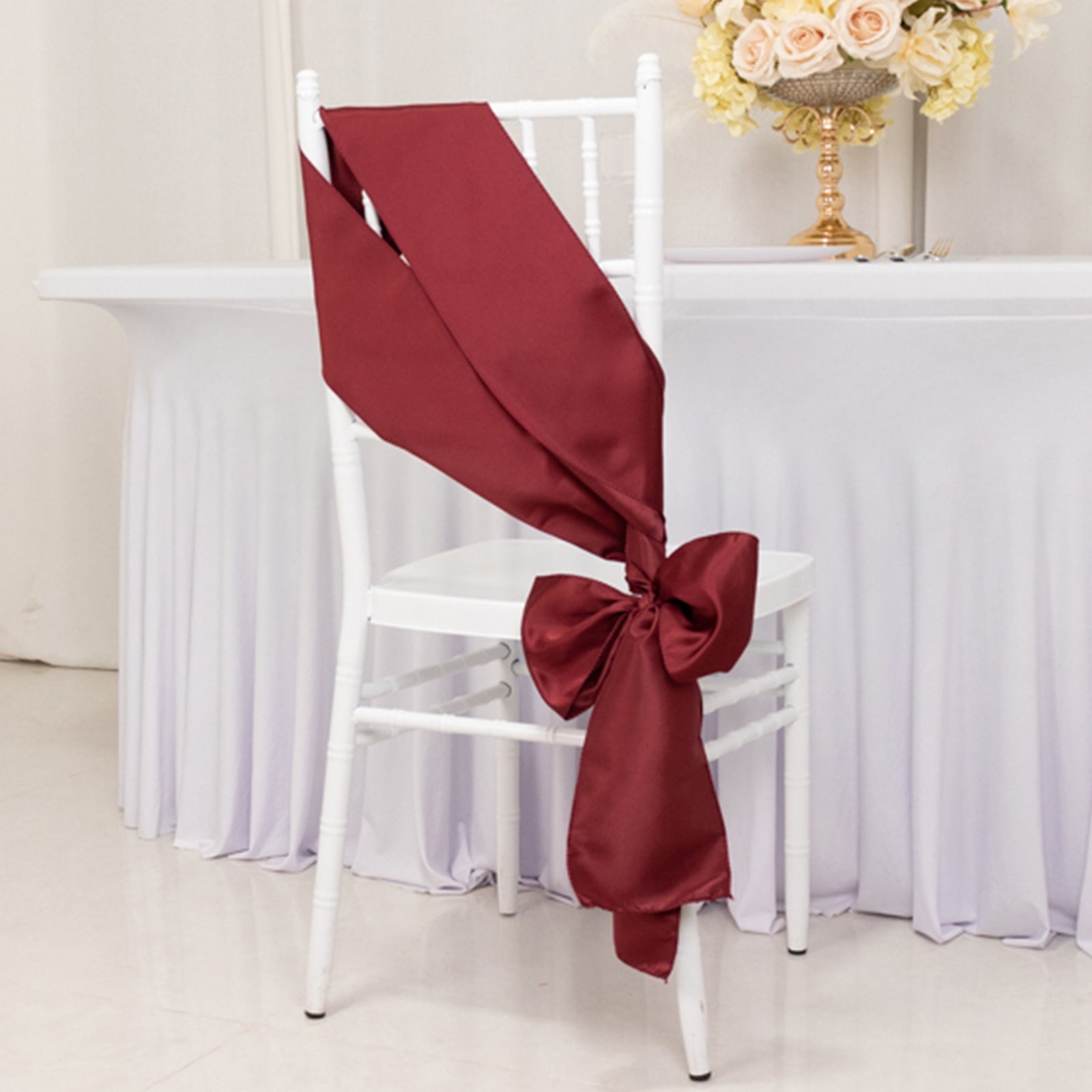 Set of 5 Lamour Satin Burgundy Chair Sashes, 6x106 - Elegant Reusable Decor