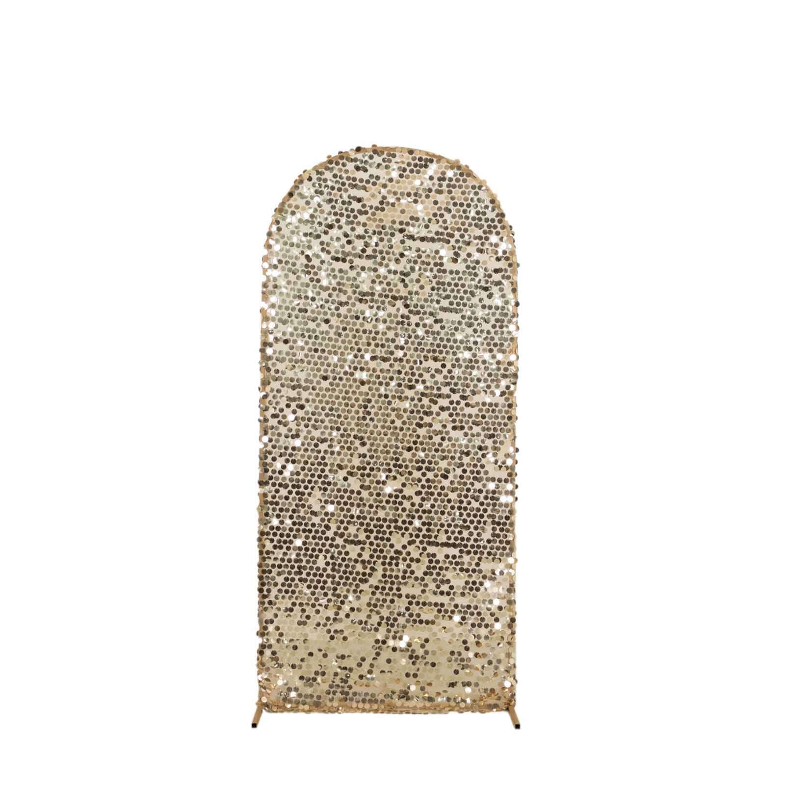 6ft Sparkling Champagne Payette Sequin Fitted Cover for Round - Top Wedding Arch Stand